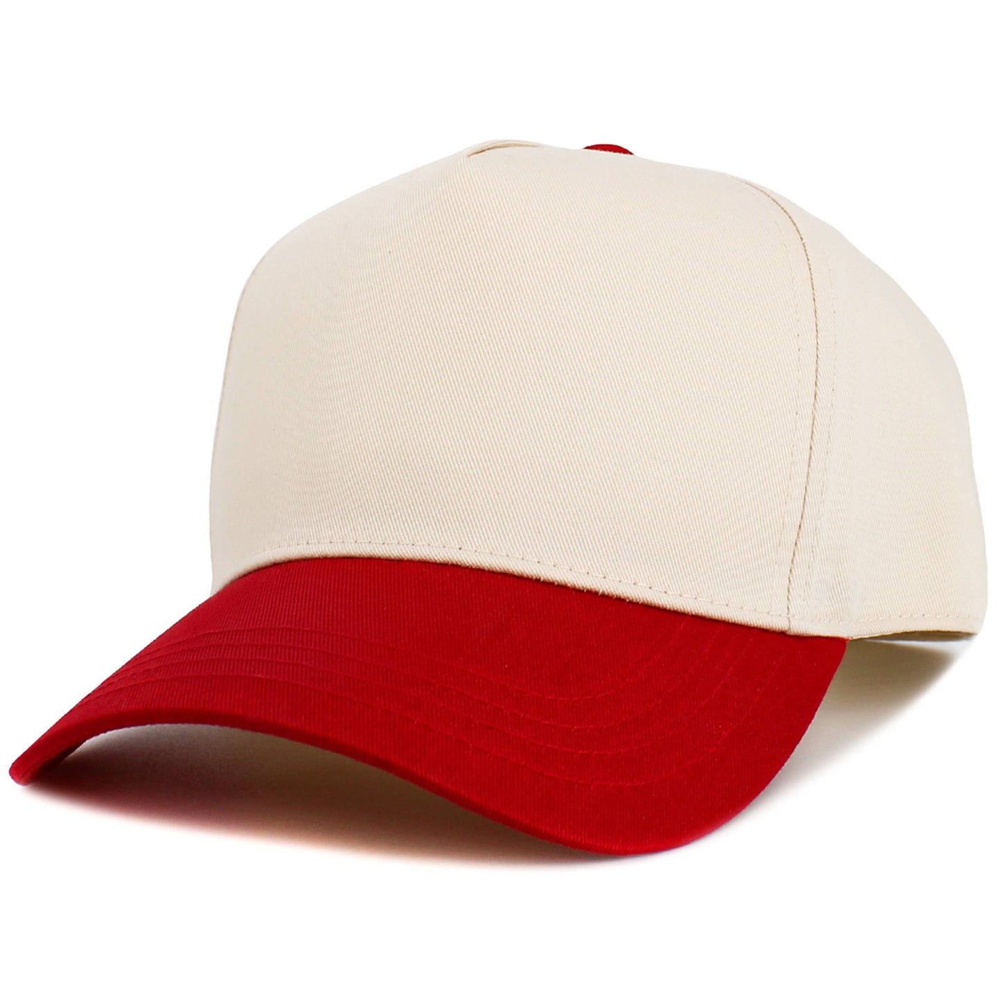 Five Panel Plain Snapback Baseball Cap: Natural/Red