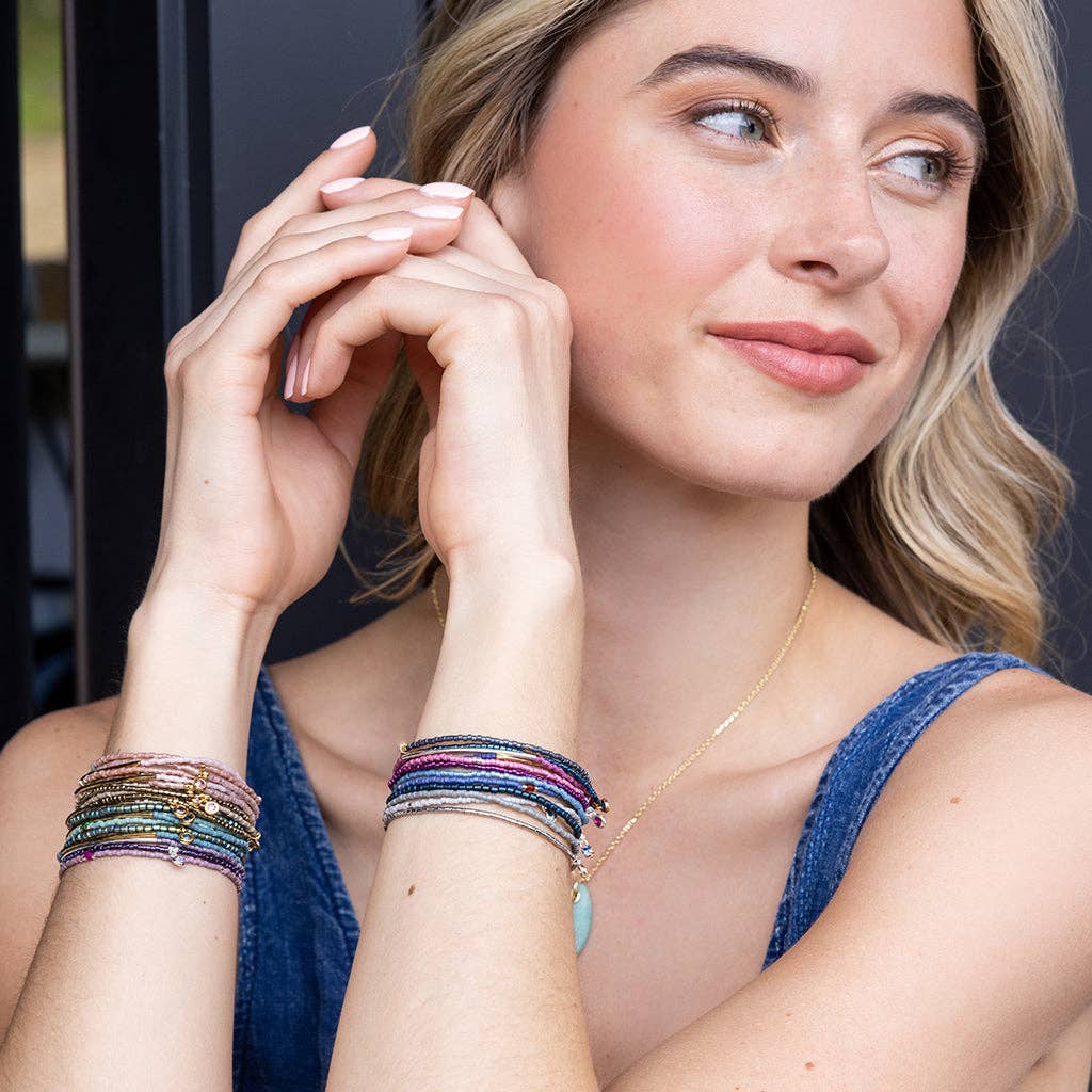 Tonal Chromacolor Miyuki Bracelet Trio - Fuchsia/Silver