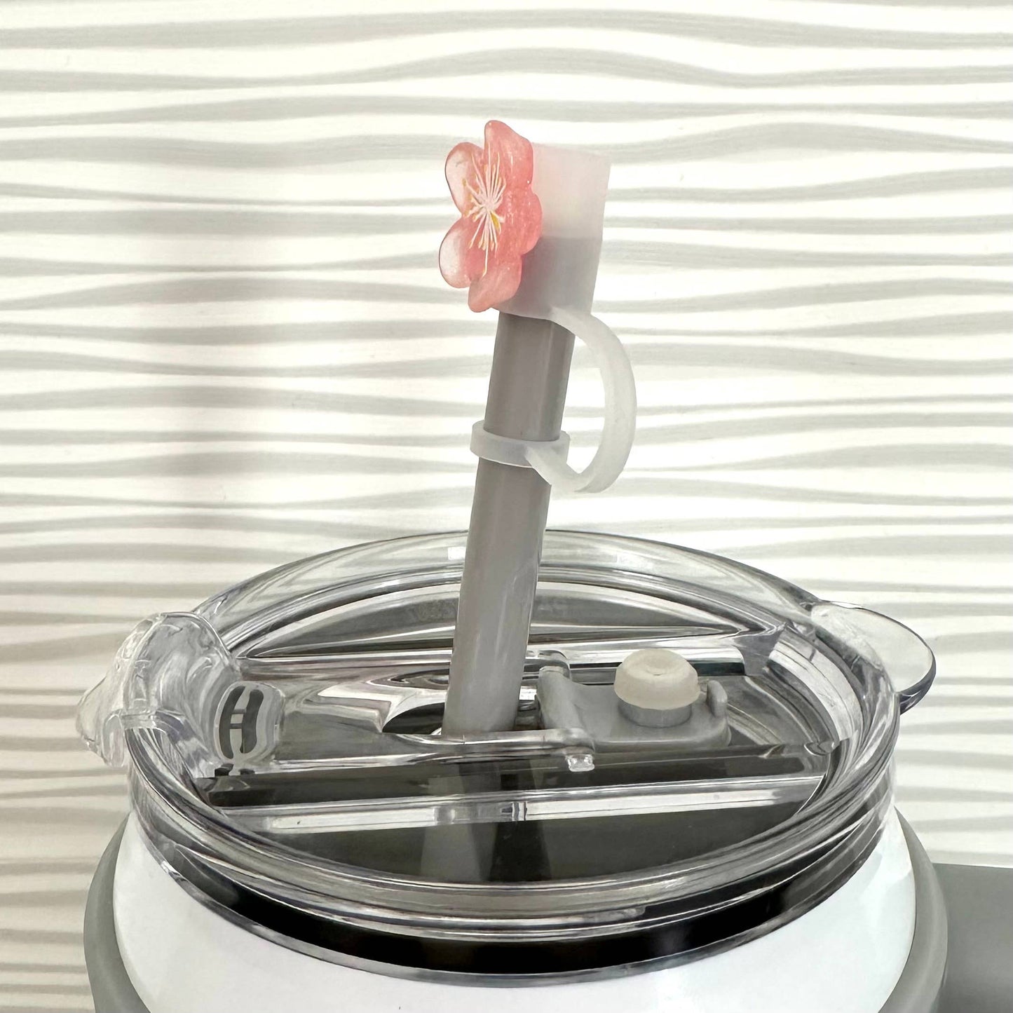 Straw Cover Topper Acrylic Pink Flower 10mm