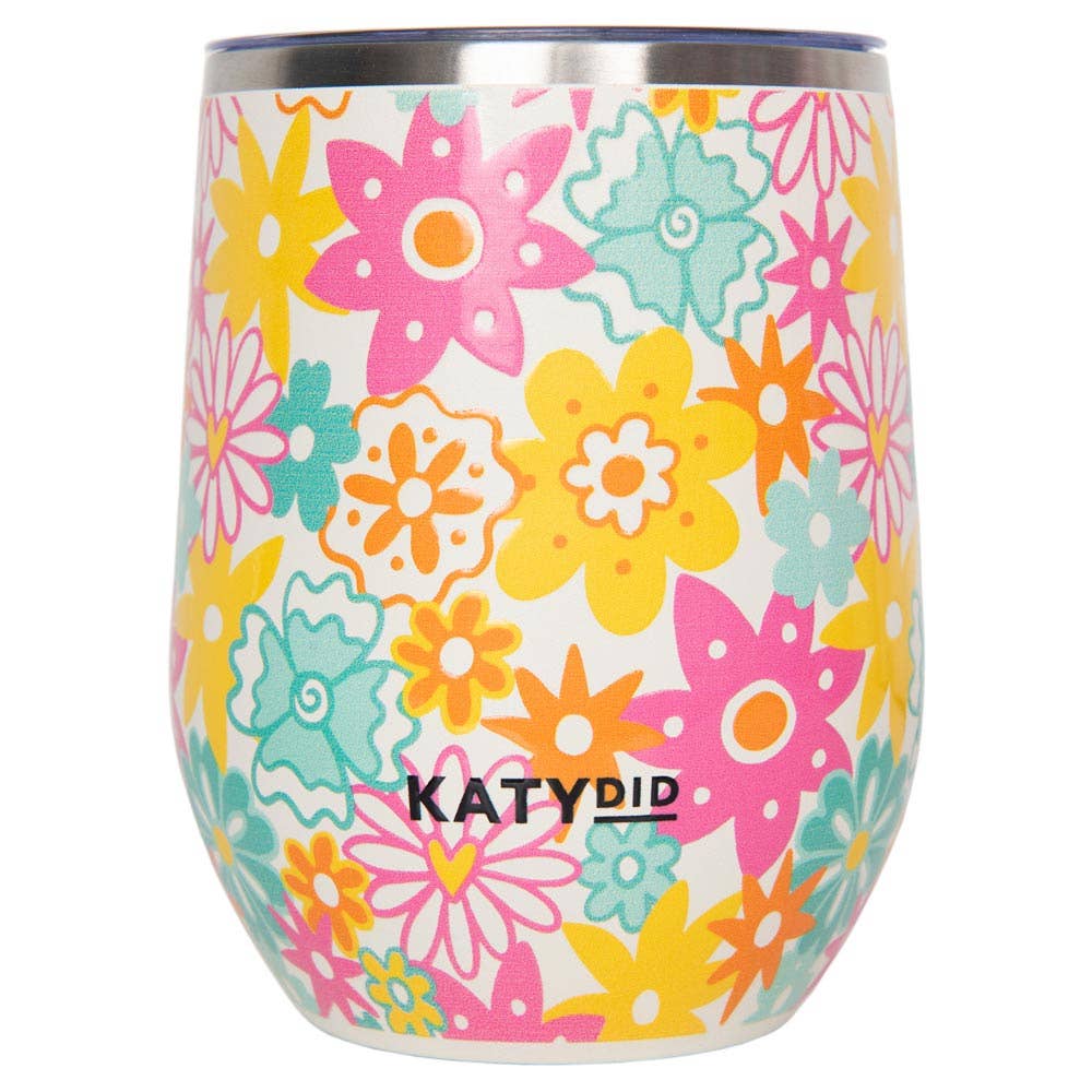 Spring Flowers Stainless Steel Wine Tumbler: White