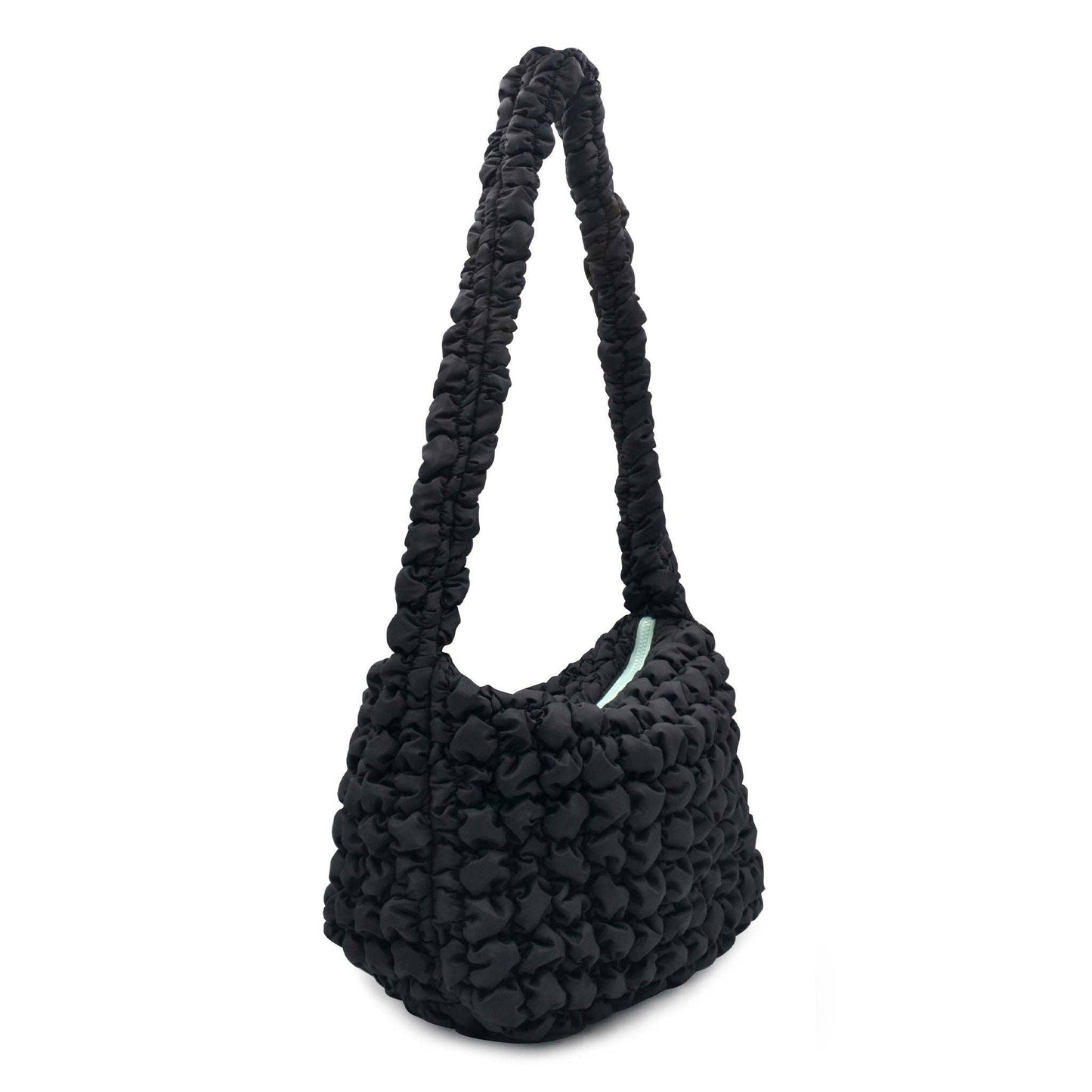 Quilted Scrunchies Black Hobo Sling Bag: Black Scrunch