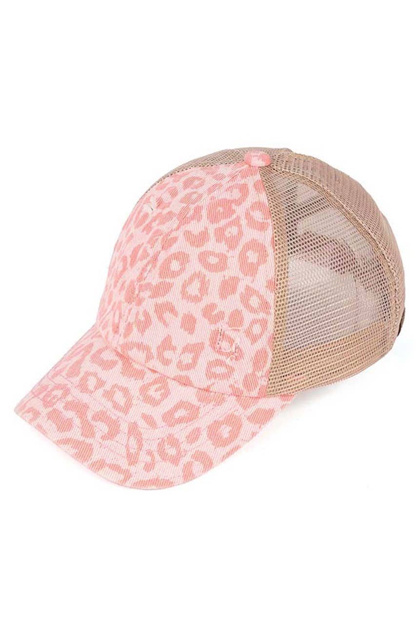 C.C Leopard Pattern Ponytail Baseball Cap: Denim