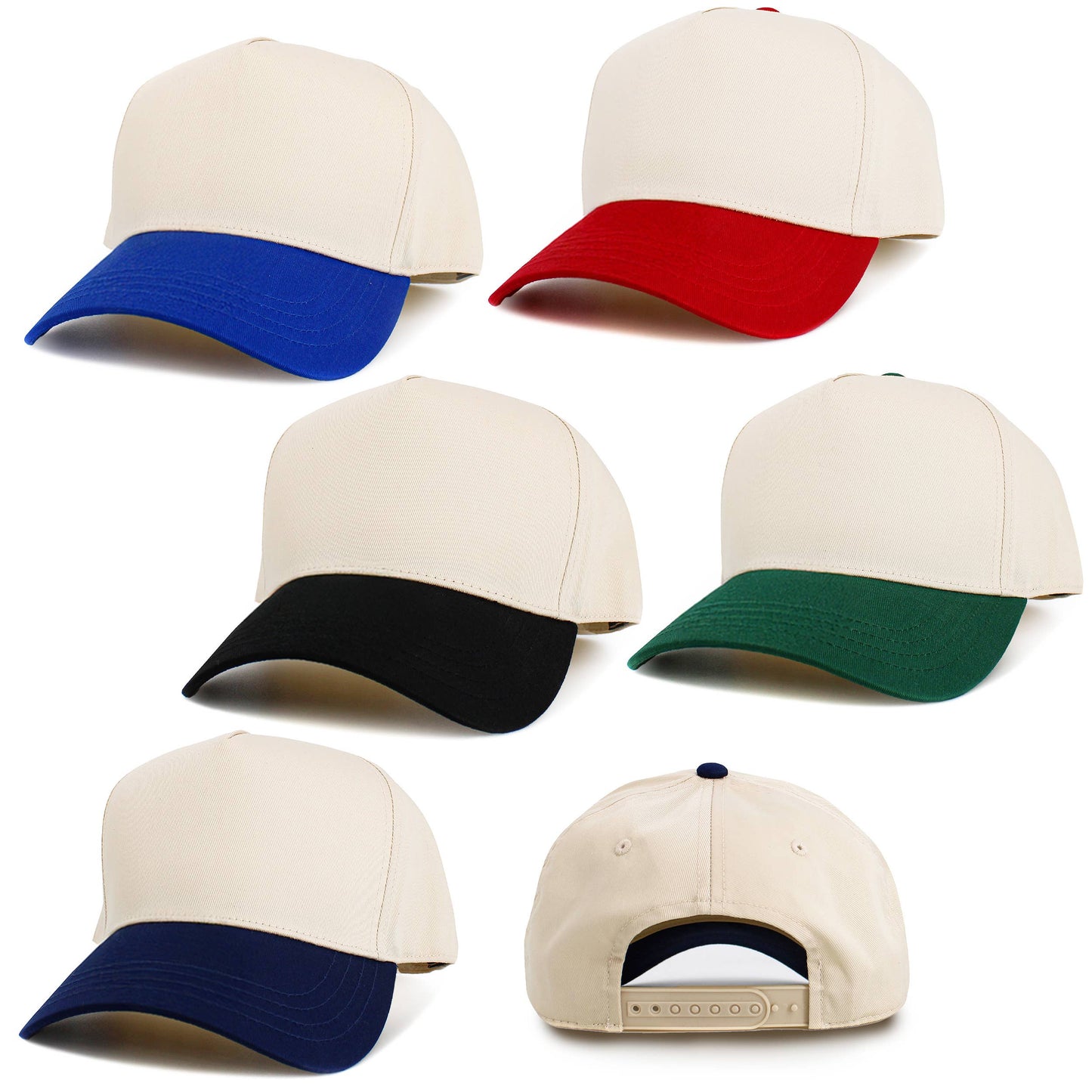 Five Panel Plain Snapback Baseball Cap: Natural/Red