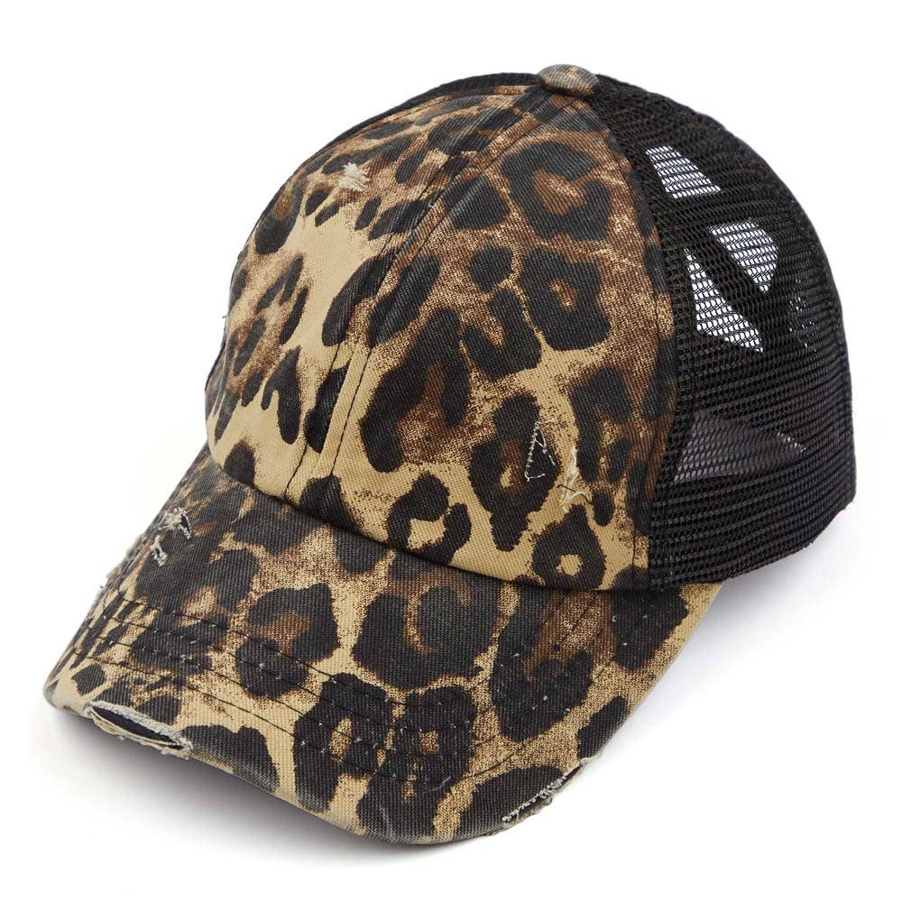 C.C Washed Denim with Crossed Elastic Band Mesh Pony Cap: White/White
