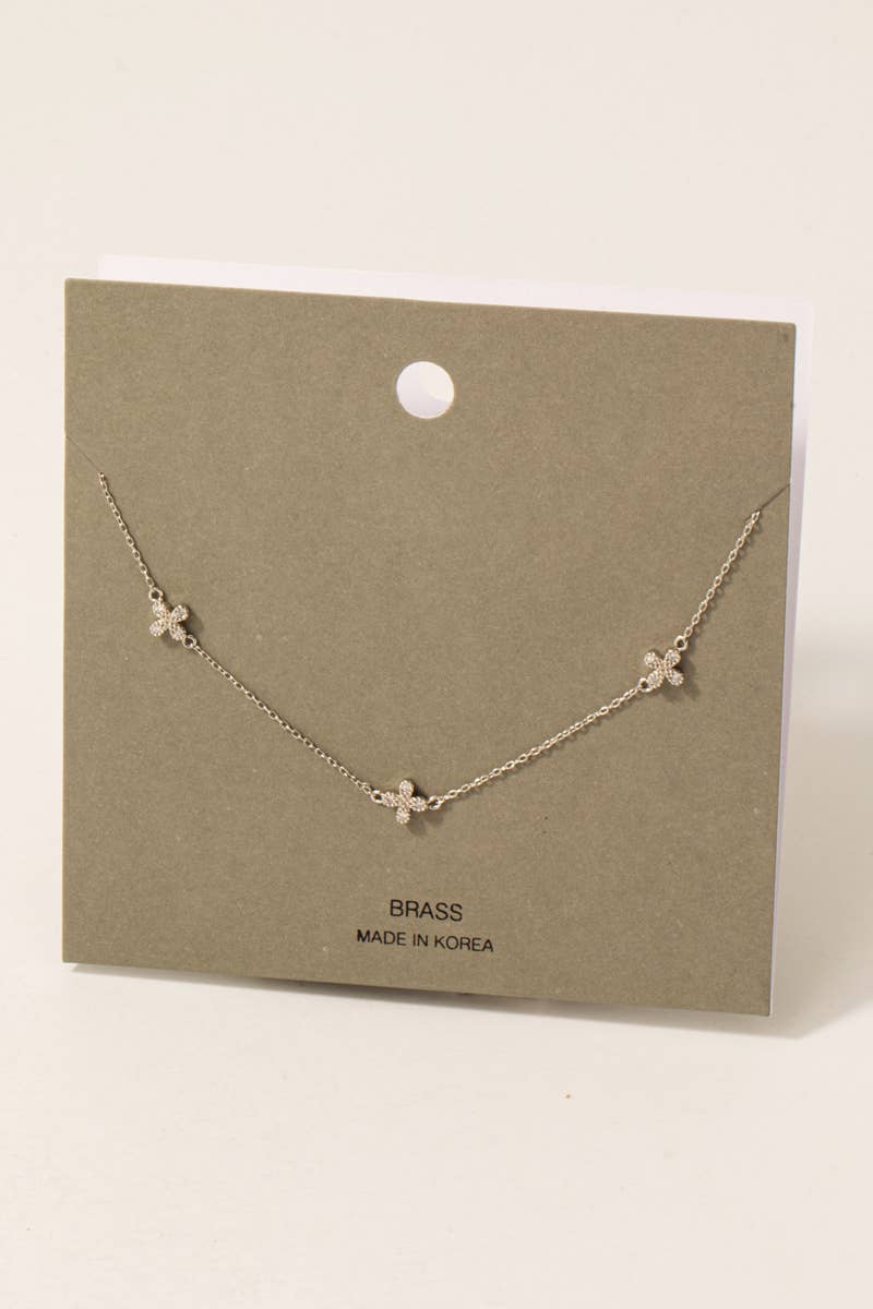 Triple Mini Pave Cross Charms Chain Necklace: G