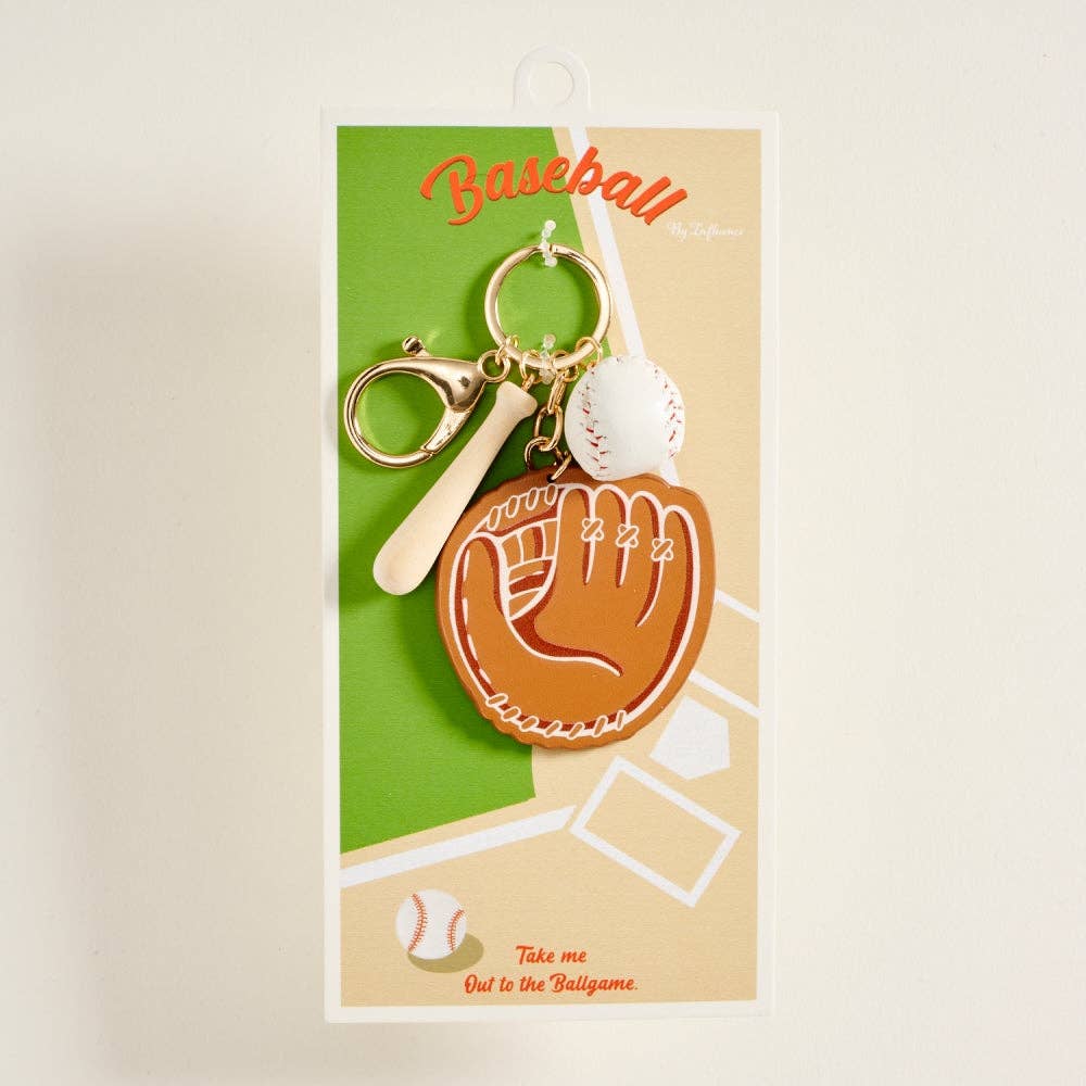 5.5 Inch Leather Baseball Glove Bat Ball Keychain Bag Charm: Gold / ONE
