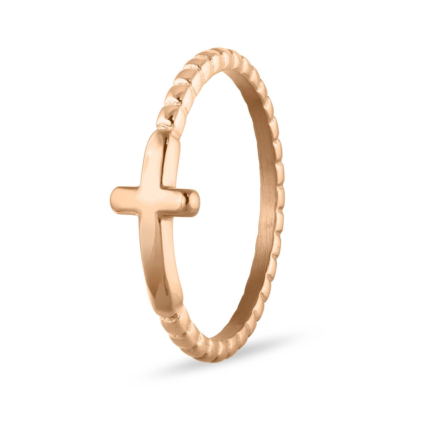 Stainless Steel Beaded Stackable Cross Ring: Gold / 6