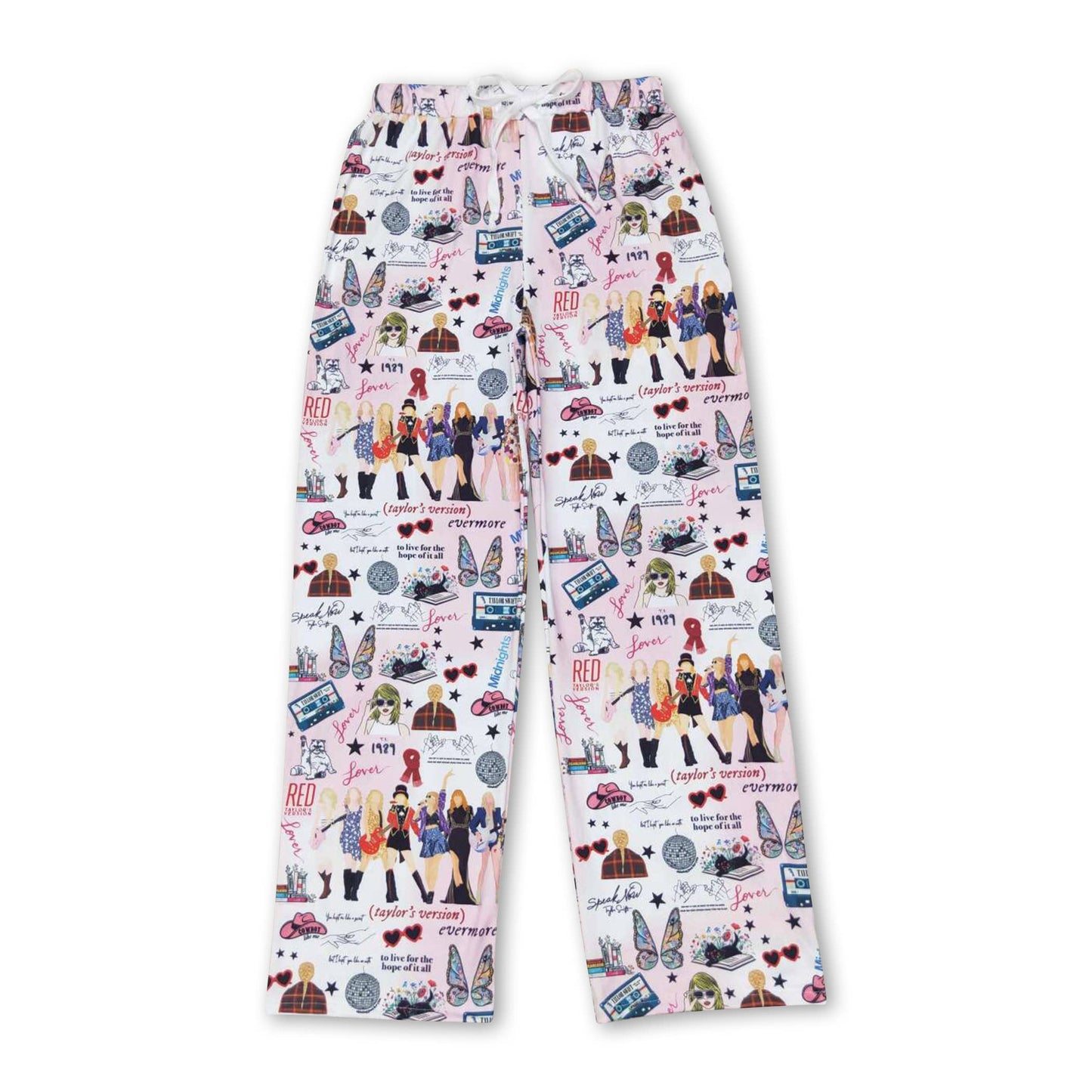 Pink smile butterfly heart singer adult women pants: Pink / 2XL