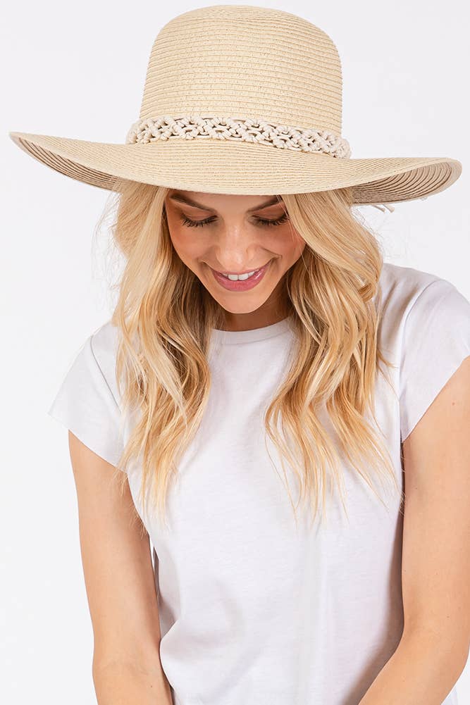 Braided Strap Trim Summer Straw Sun Hat: Beige