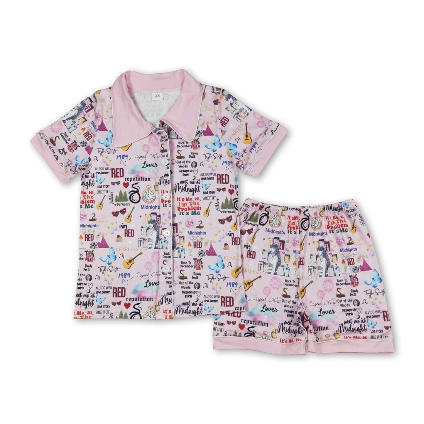Short sleeves guitar singer adult women summer pajamas: Lavender / 3XL