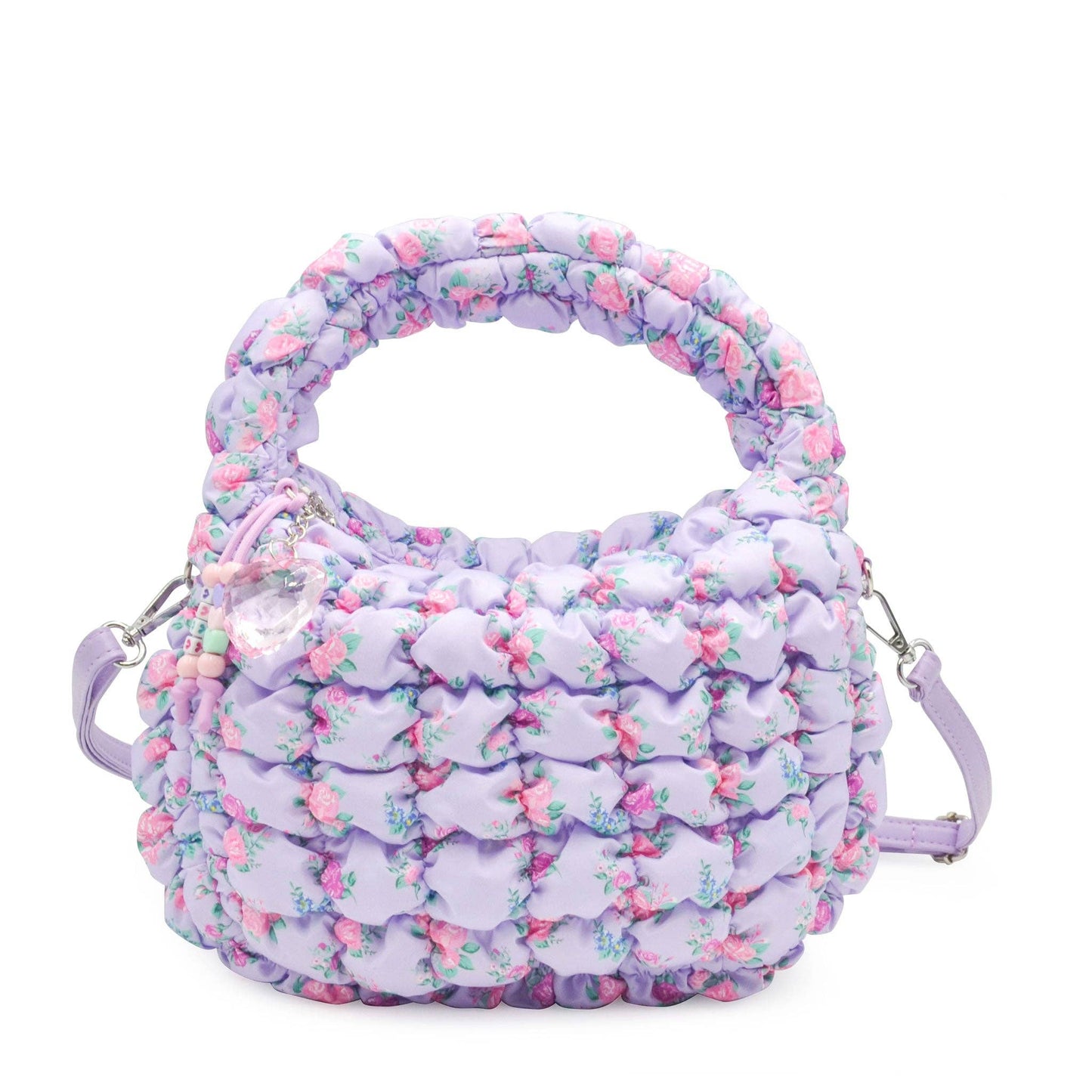 Quilted Scrunchies Floral Printed Mini Hobo Crossbody Bag: Pink Floral Print Scrunch