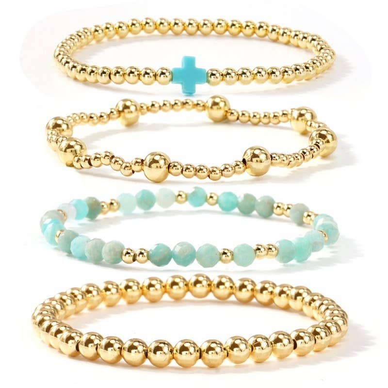 BOHO CROSS MULTI COLORFUL BEADED STRETCH BRACELET | 40B5180: TURQ