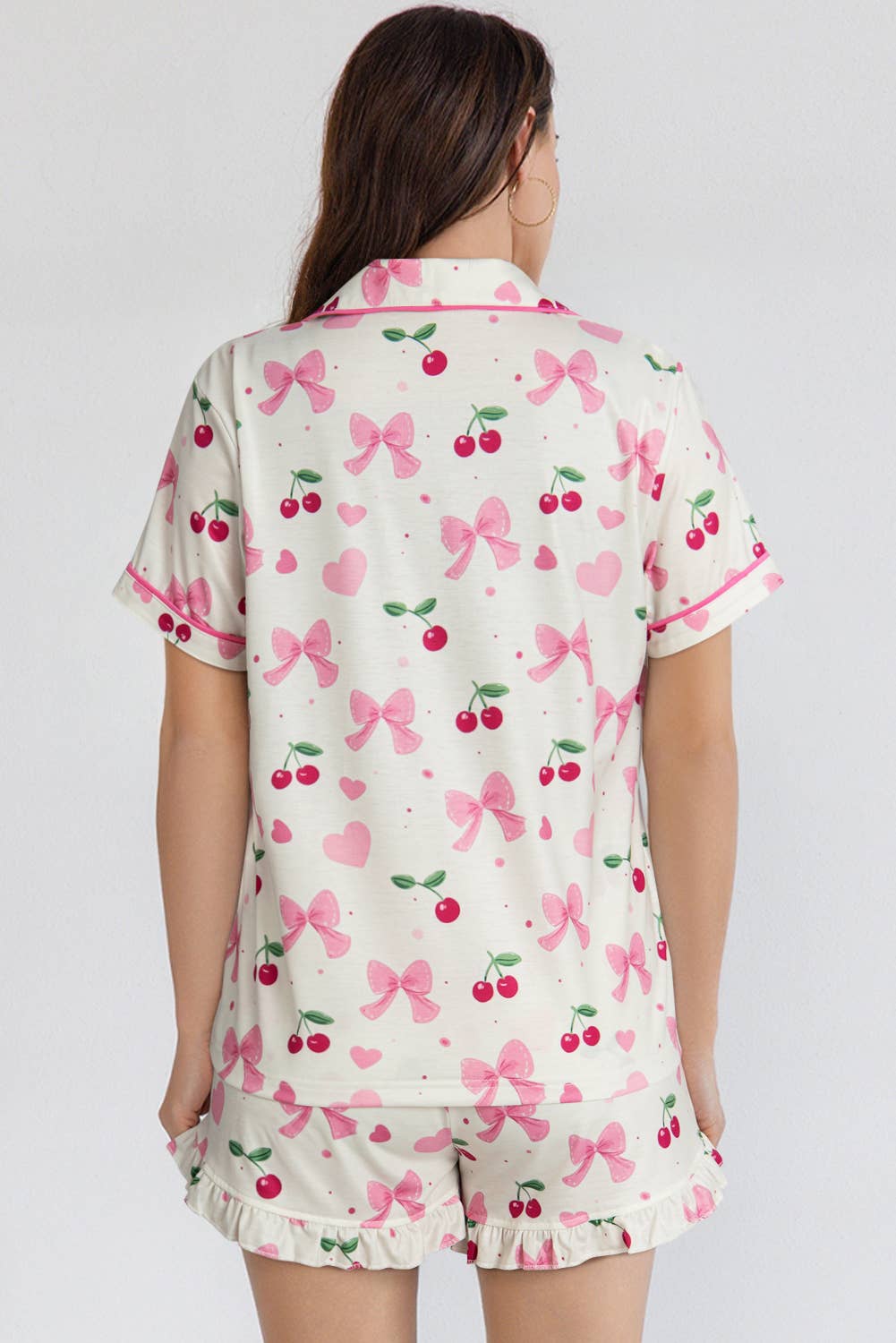 Floral Printed Casual Pocket Ruffled Shorts Pajama Set: AS SHOWN / Missy / M