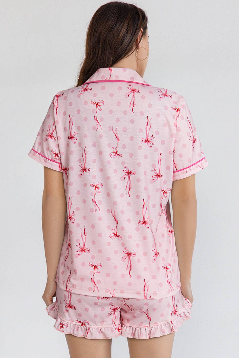 Floral Printed Casual Pocket Ruffled Shorts Pajama Set: AS SHOWN / Missy / M