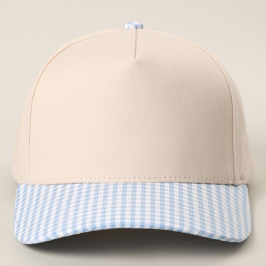 Small Gingham Check Two-Tone Trucker Hat: KHAKI / ONE SIZE