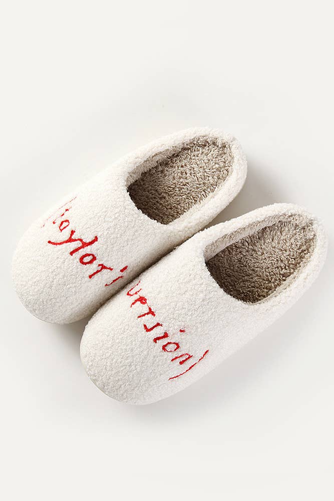 Graphic Printed Taylor's Version Knit Plush Slippers: Red / 39-40