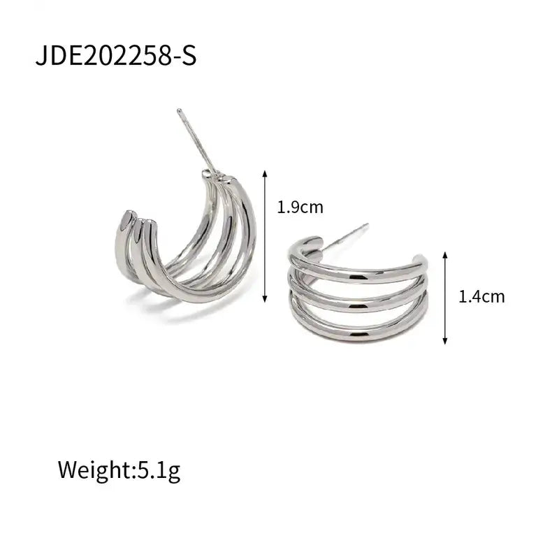 Gold Plated Three Hoop Earrings: Gold