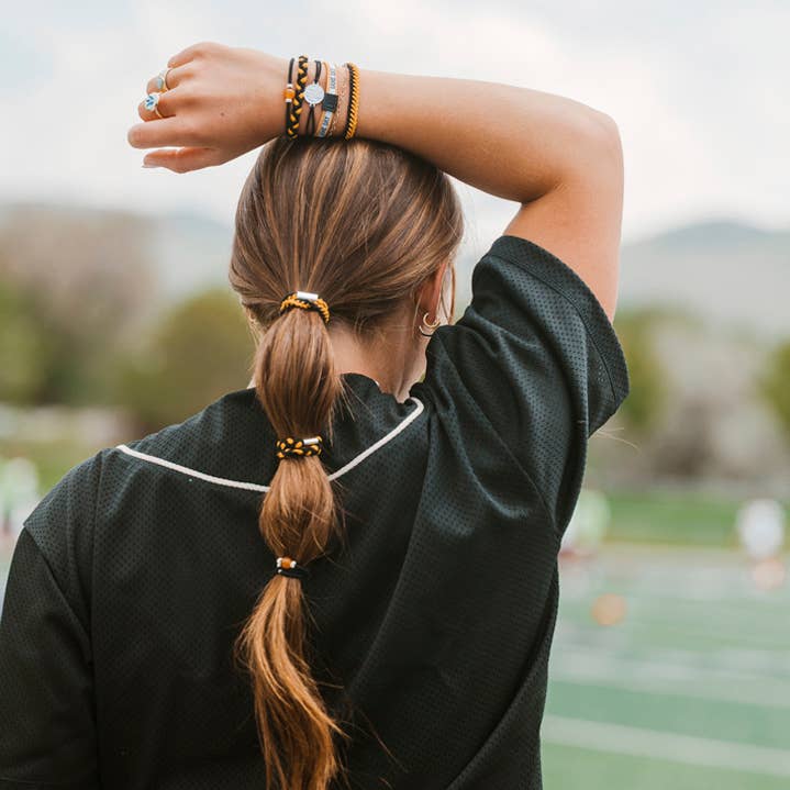 "Game Day" Black/Gold Hair Tie Bracelet: Large