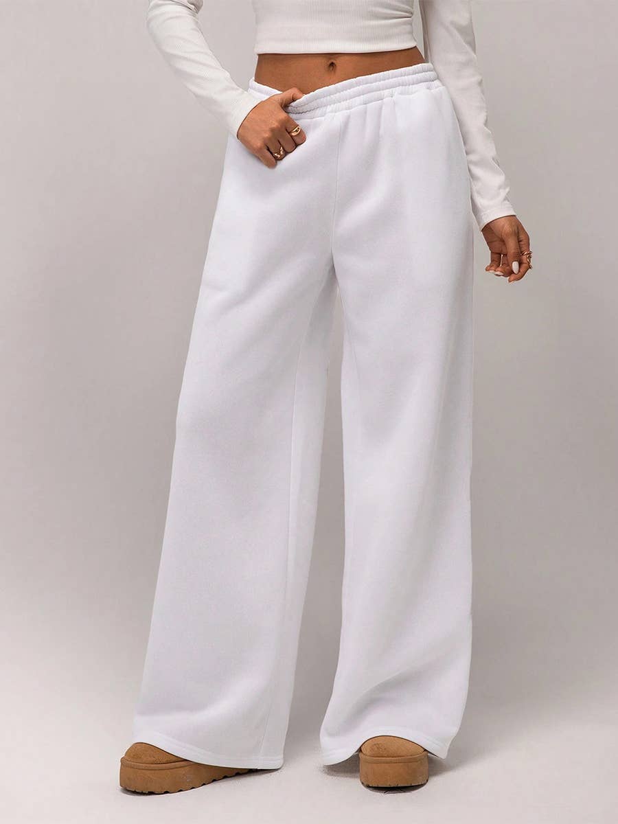 Fleece Lined Wide Leg Jogger Sweatpants_CWBLP01180: Black / (M) 1