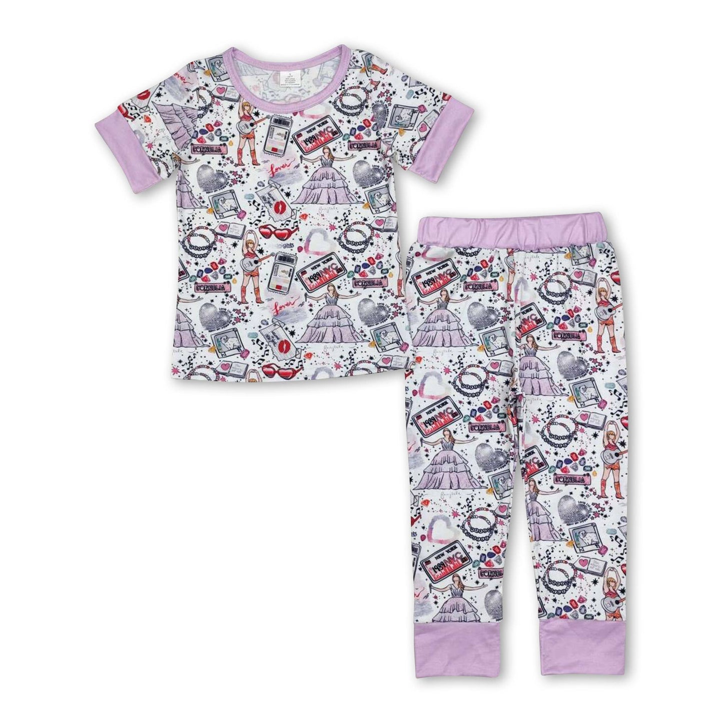 Long sleeves colorful patchwork singer girls bamboo pajamas: Lavender / 5-6T