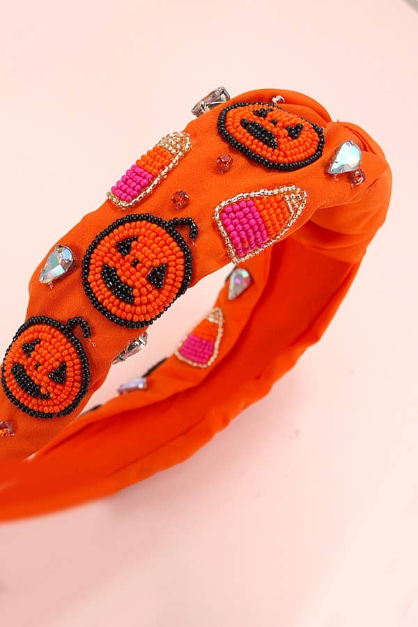 HALLOWEEN CANDY CORN BEADED HEADBAND HAIR BAND | 90HB5262: Black