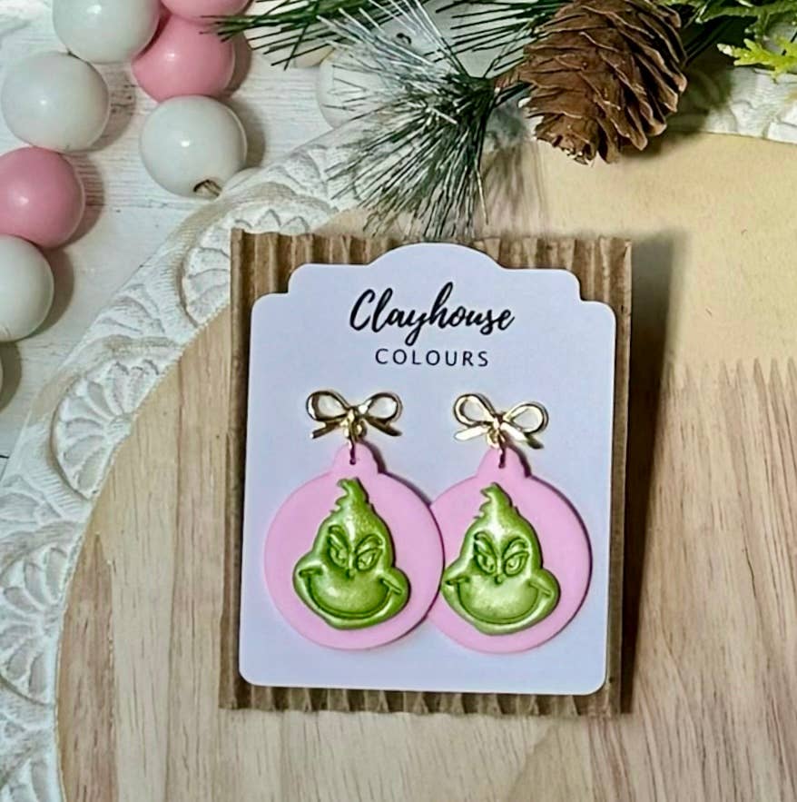 Christmas Earrings : Pink Polka Dots