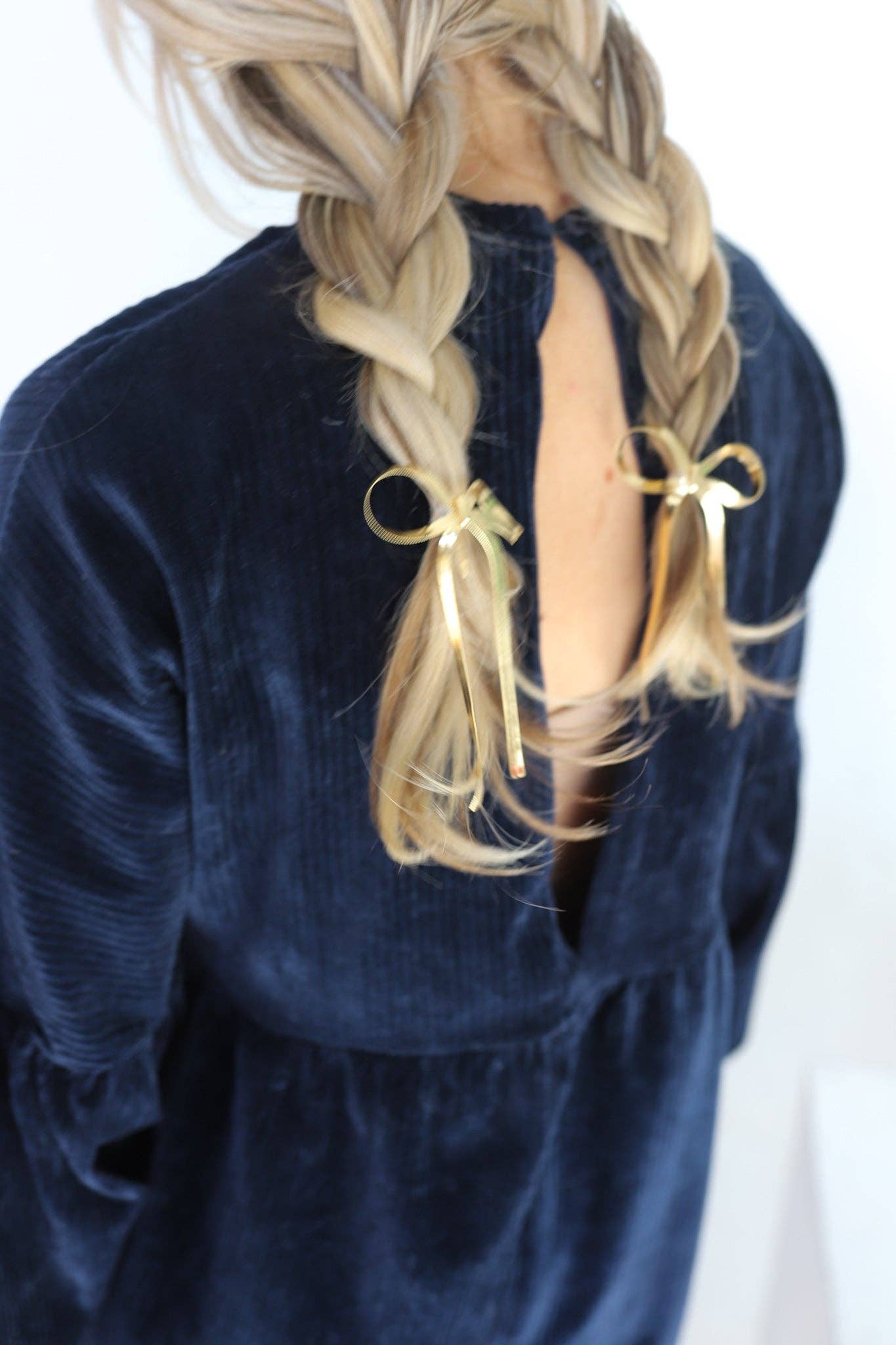 BOW PONYTAIL HAIR CUFF ( GOLD + SILVER ): GOLD