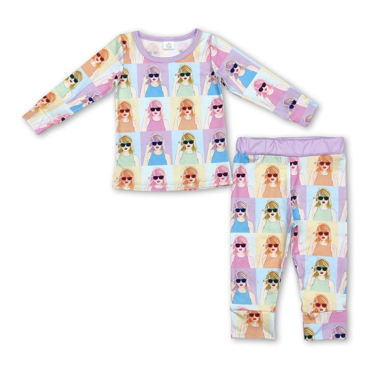Long sleeves colorful patchwork singer girls bamboo pajamas: Lavender / 5-6T