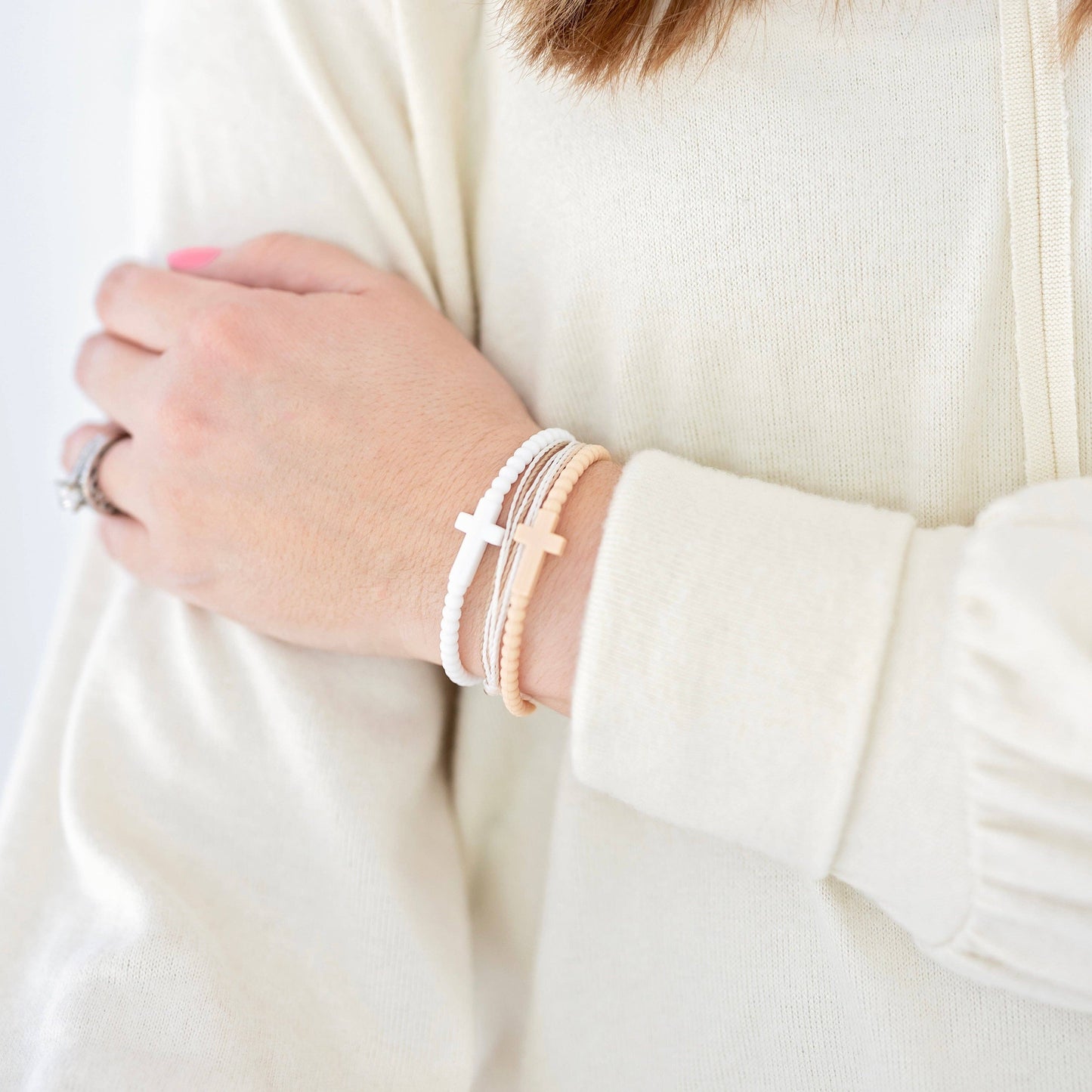 Jesus Bracelets (silicone cross bracelets): White (5 pack) / Extra Small
