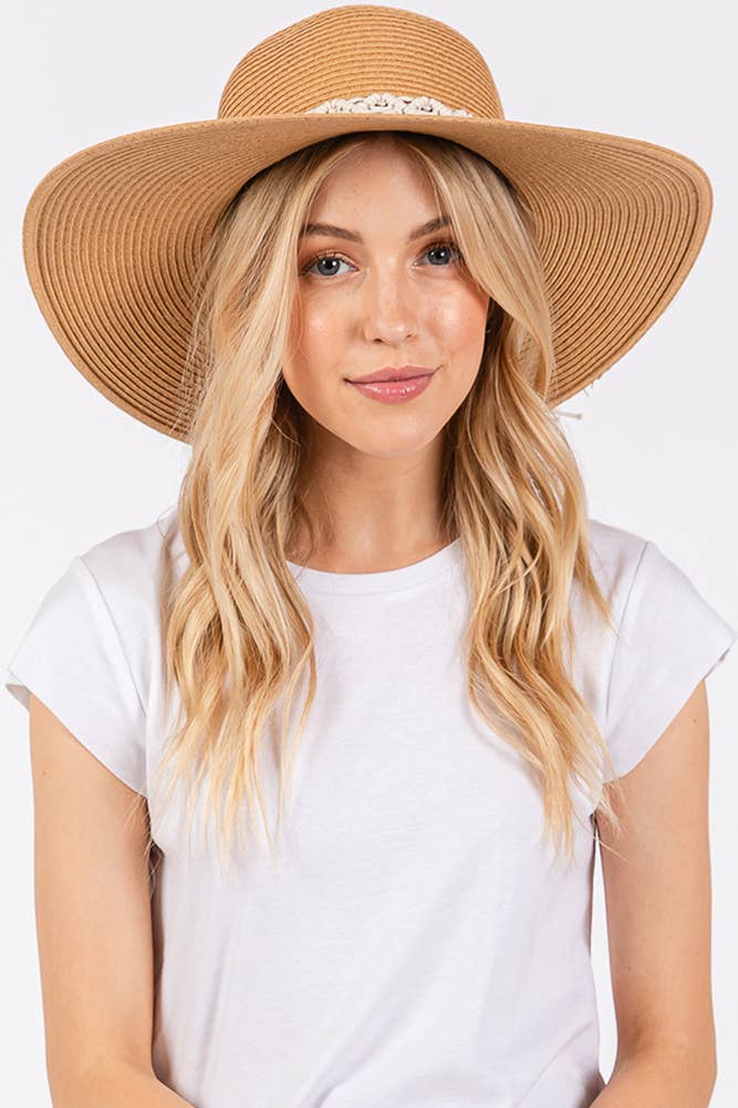 Braided Strap Trim Summer Straw Sun Hat: Beige