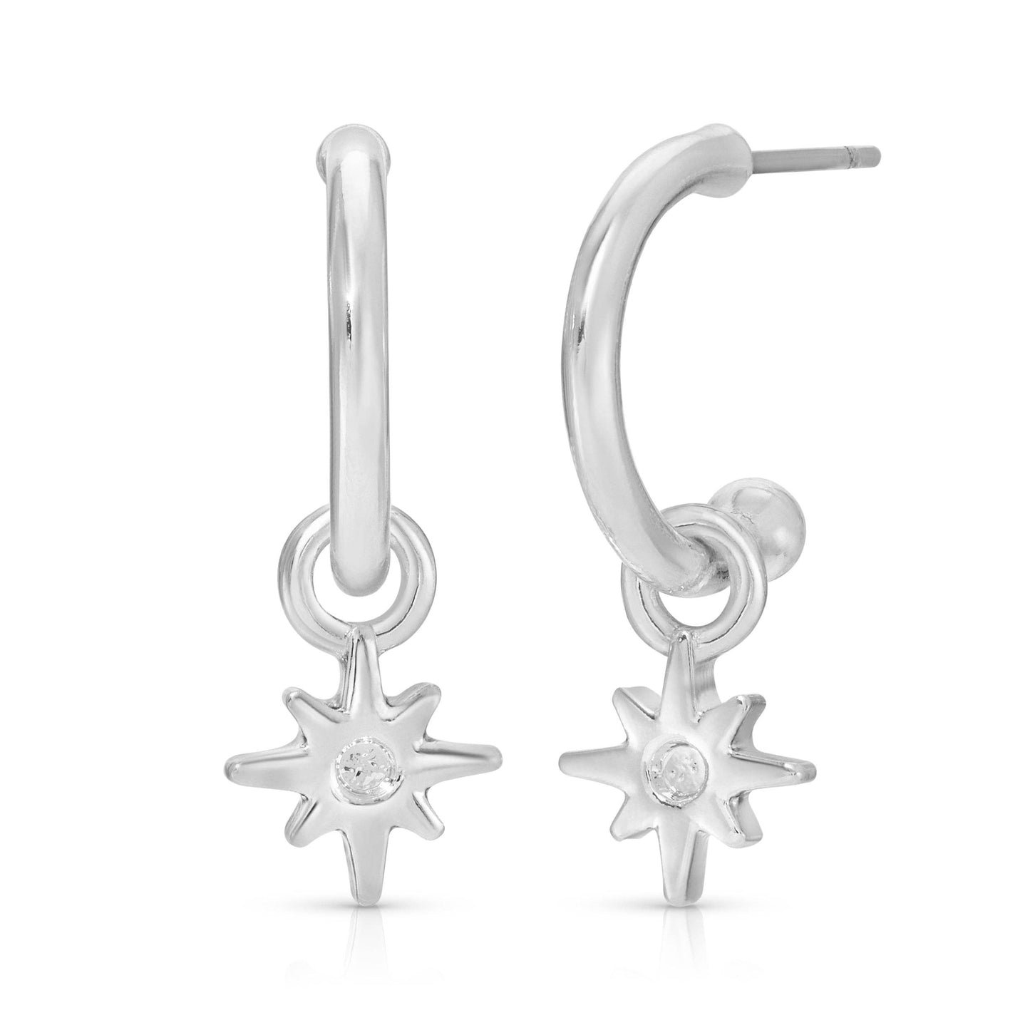Hoops with Drop - Starburst (silver) - BRILLIANT