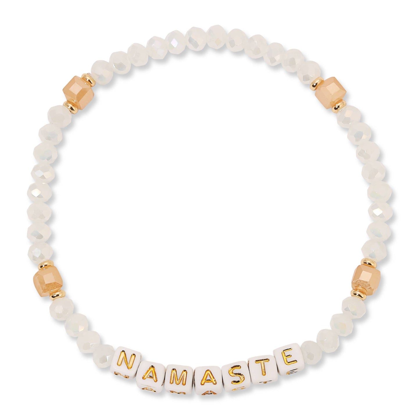 Namaste Ice White Crystal Beaded Bracelet w/ Gold Accents