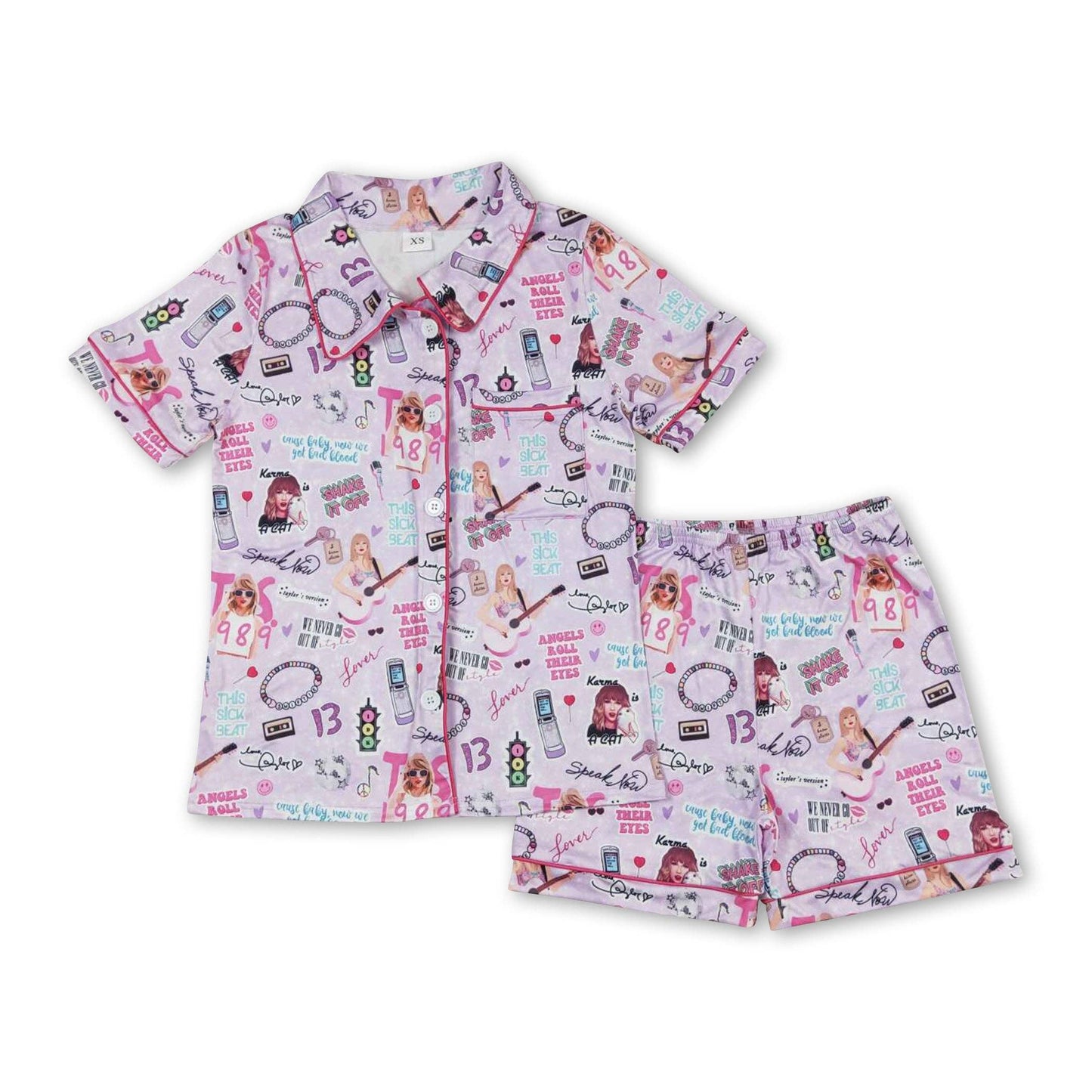 Short sleeves guitar singer adult women summer pajamas: Lavender / 3XL