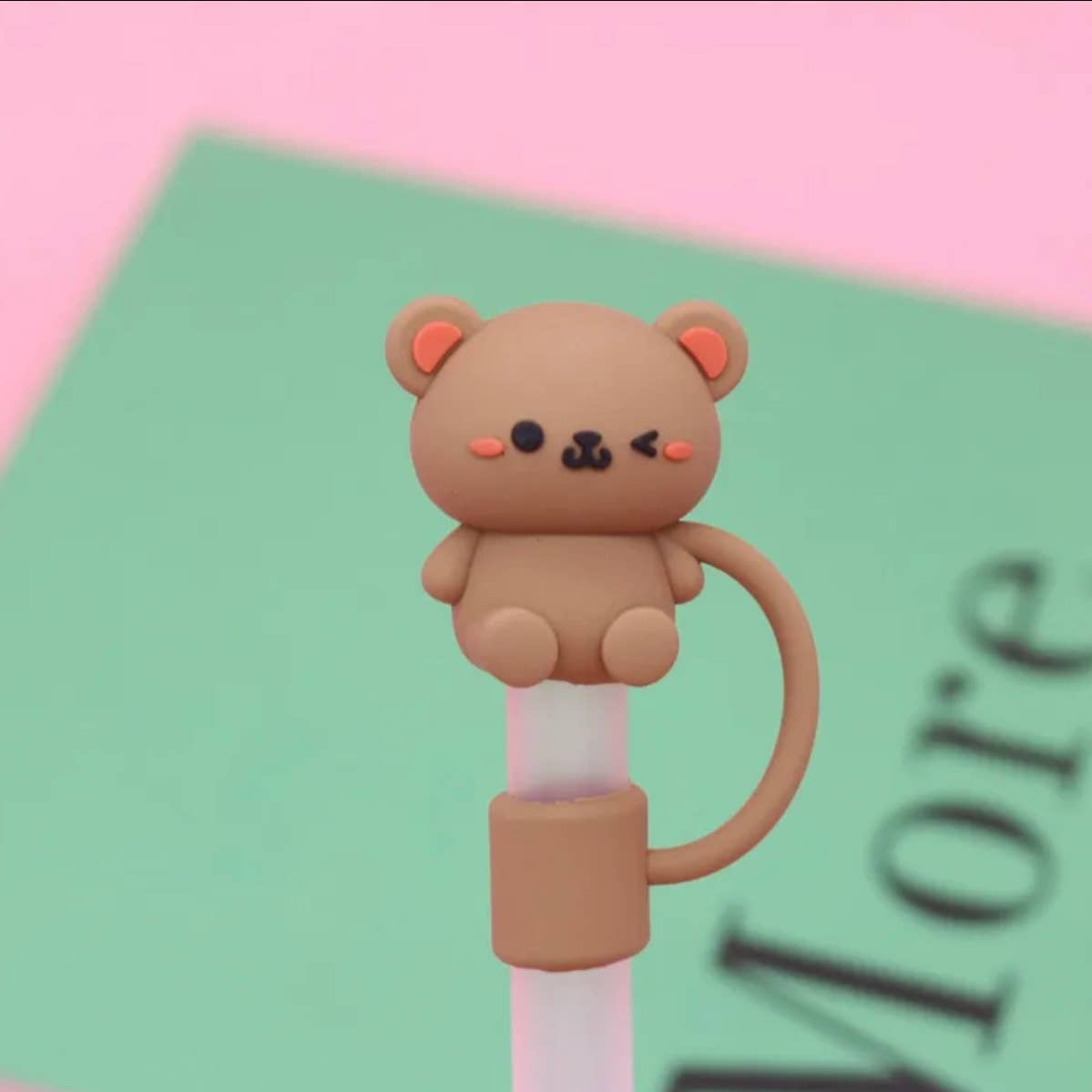 Straw Cover Topper Brown Teddy Bear 10mm