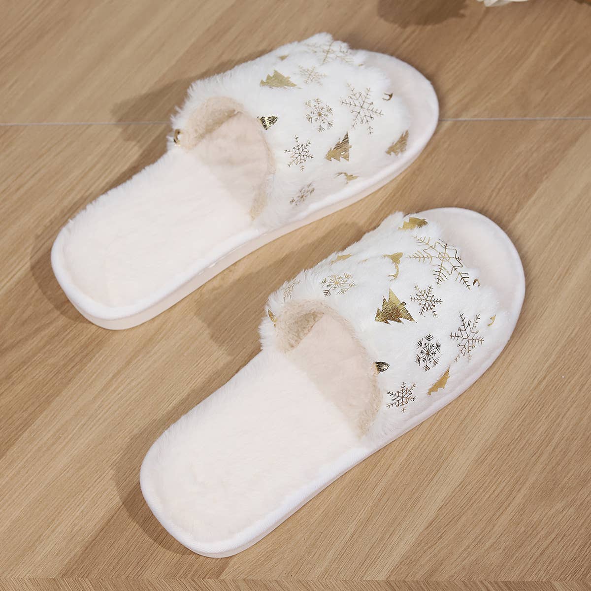 Christmas Open-toe Plush Comfort Home Slippers : White / 42-43
