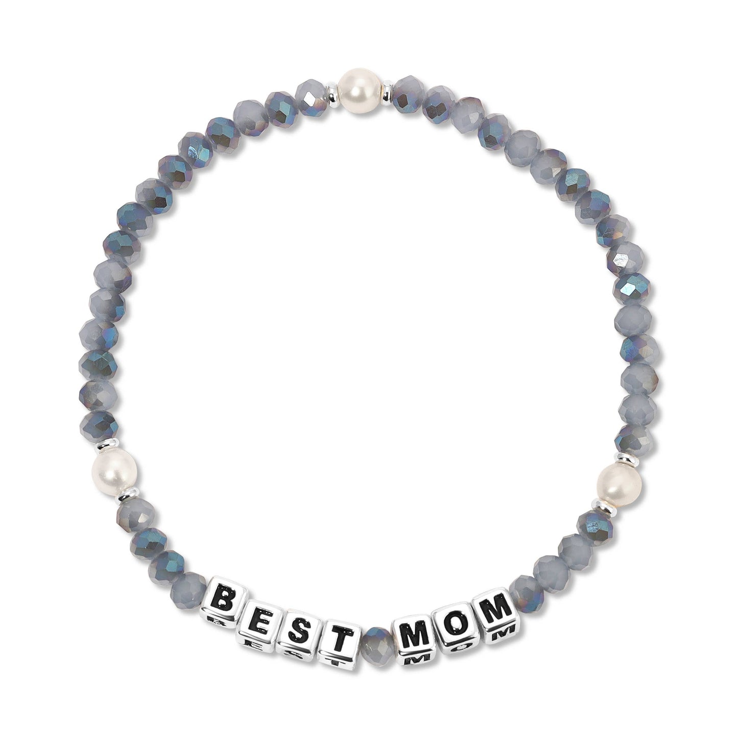 Best Mom Twilight Sky Crystal & Pearl Beaded Bracelet