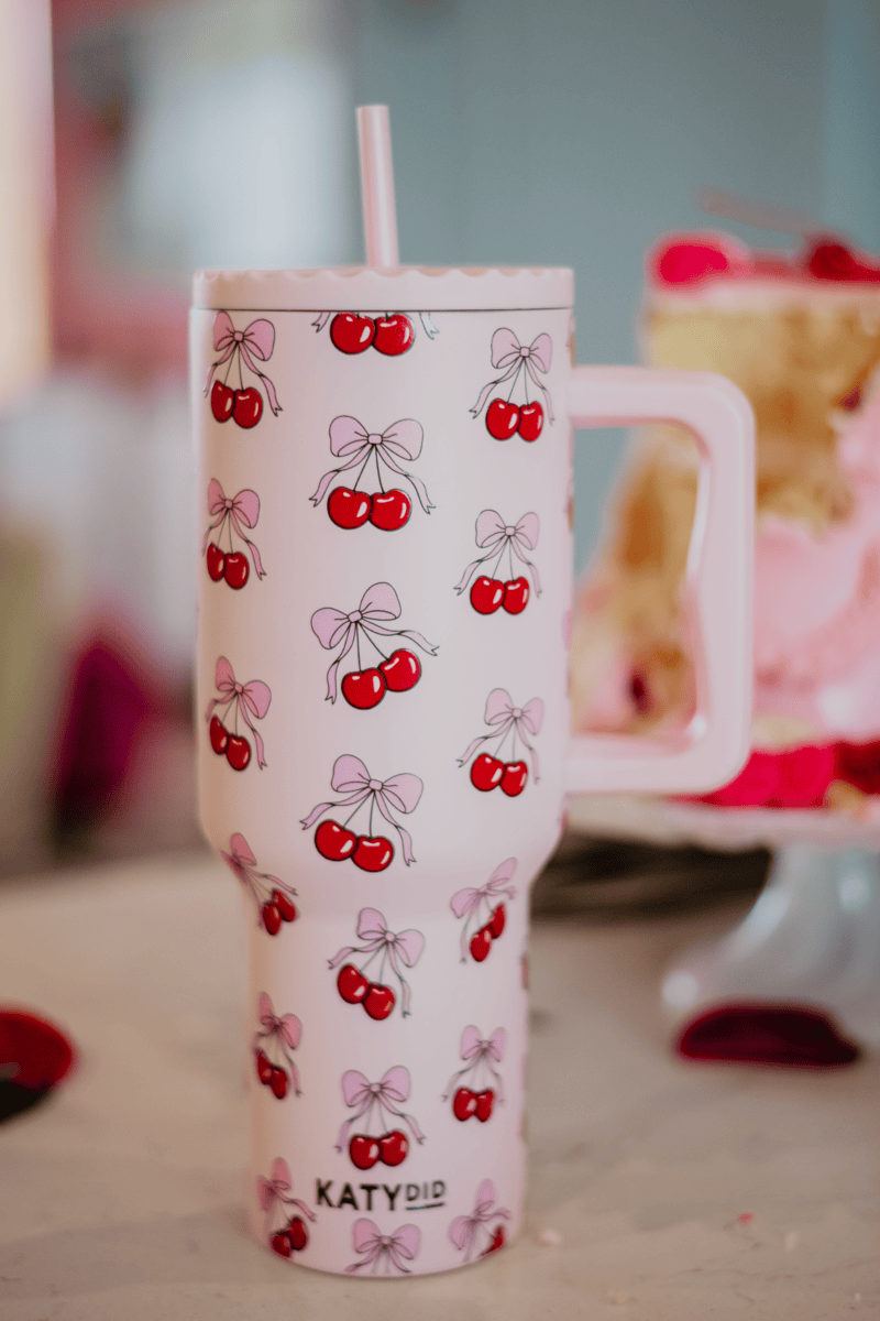 Cherry Bow Mother's Day Wholesale 38 Oz Tumbler Cup: Light Pink