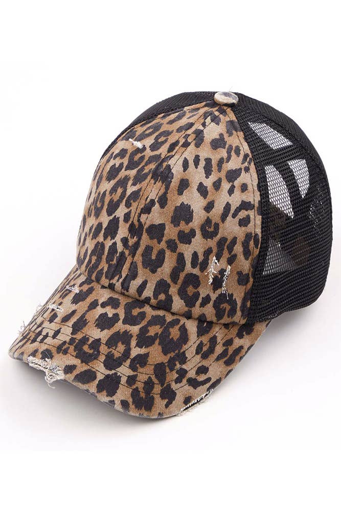 C.C Washed Denim with Crossed Elastic Band Mesh Pony Cap: White/White