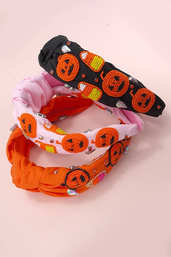 HALLOWEEN CANDY CORN BEADED HEADBAND HAIR BAND | 90HB5262: Black