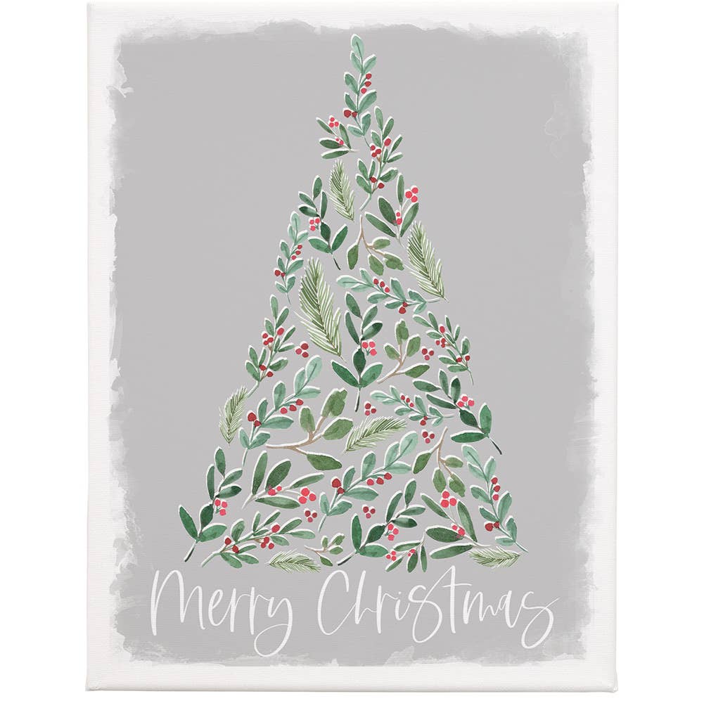 Merry Holly Tree - Wrapped Canvas: 13" x 17" x 1"