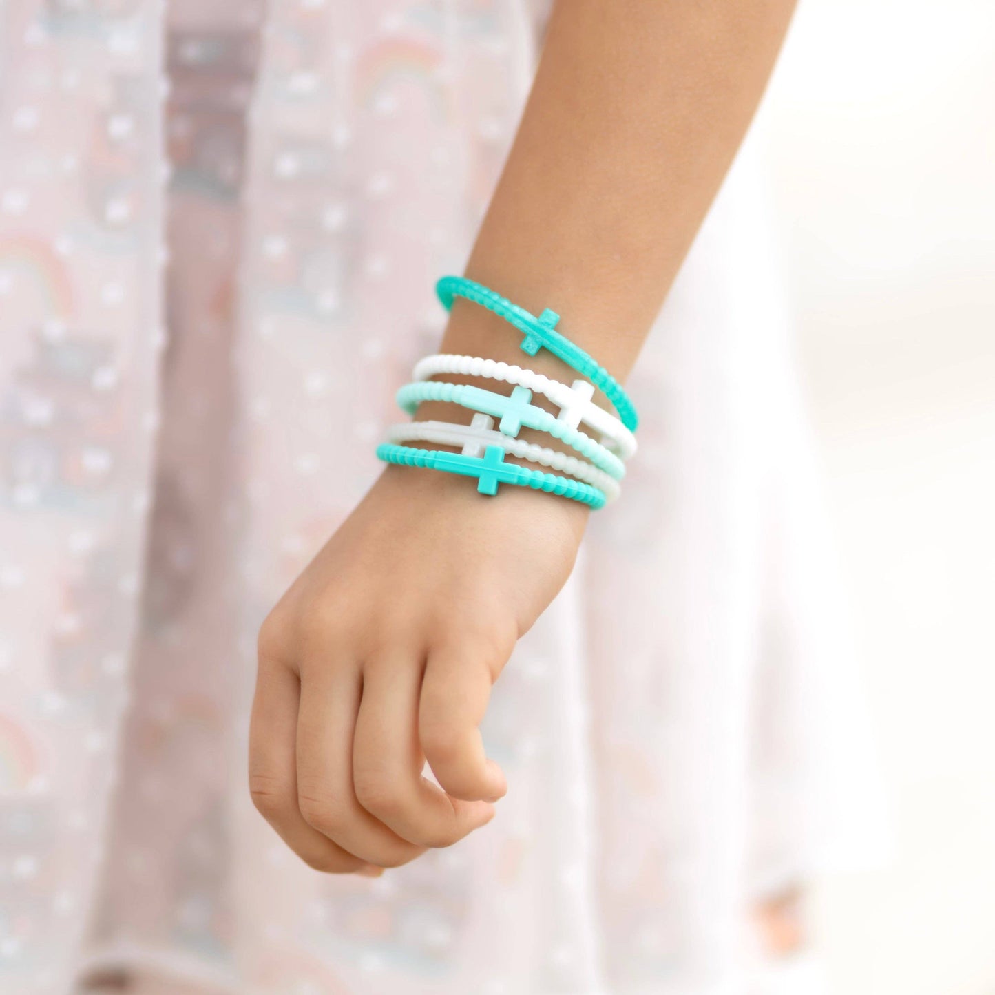 Jesus Bracelets (silicone cross bracelets): White (5 pack) / Extra Small