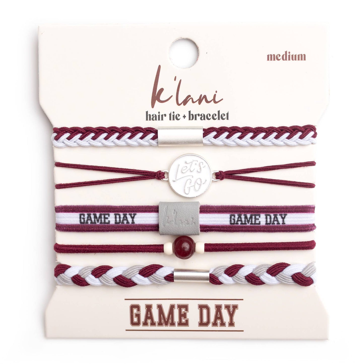 "Game Day" Maroon/Gray Hair Tie Bracelets : Large