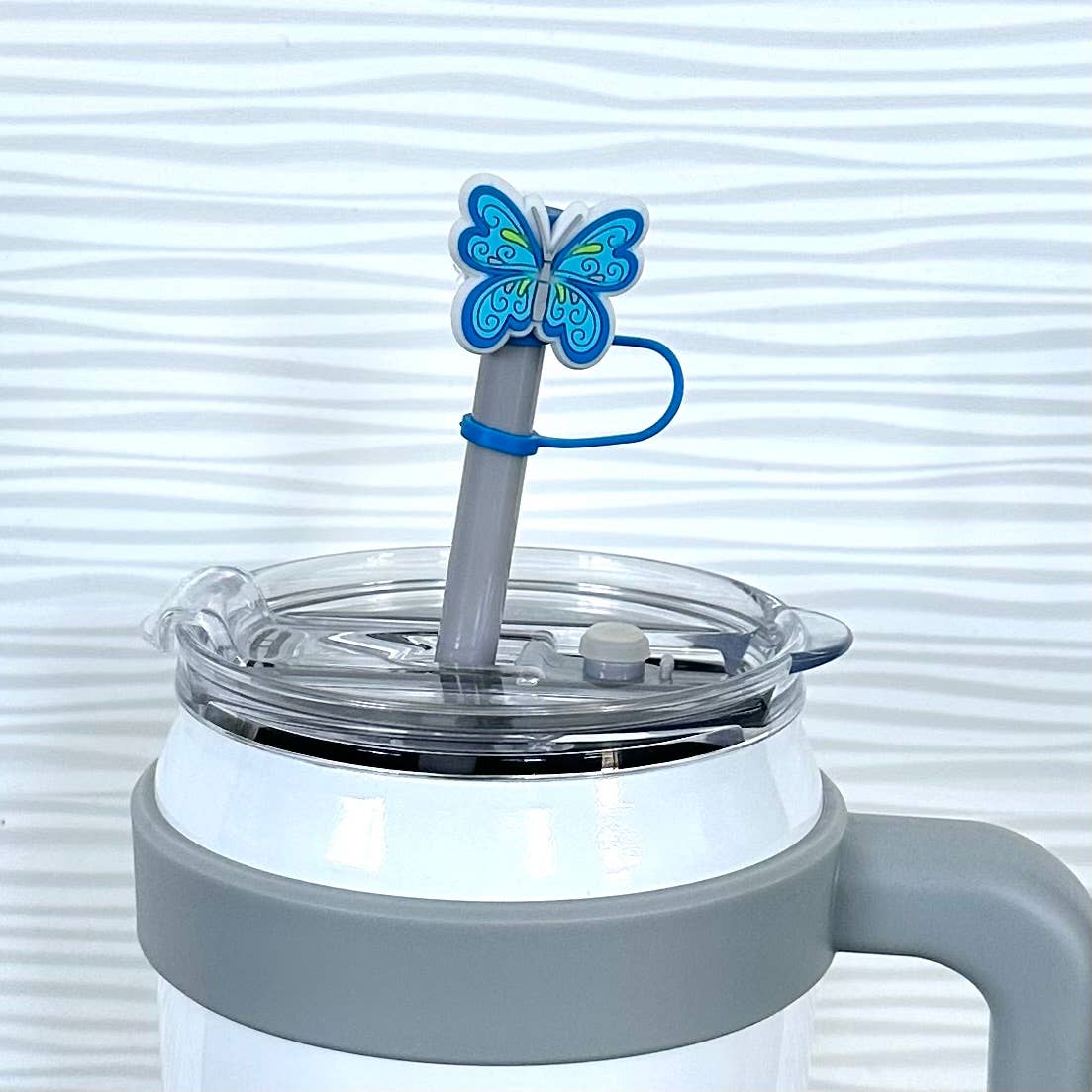 Straw Cover Topper Blue Butterfly 10mm