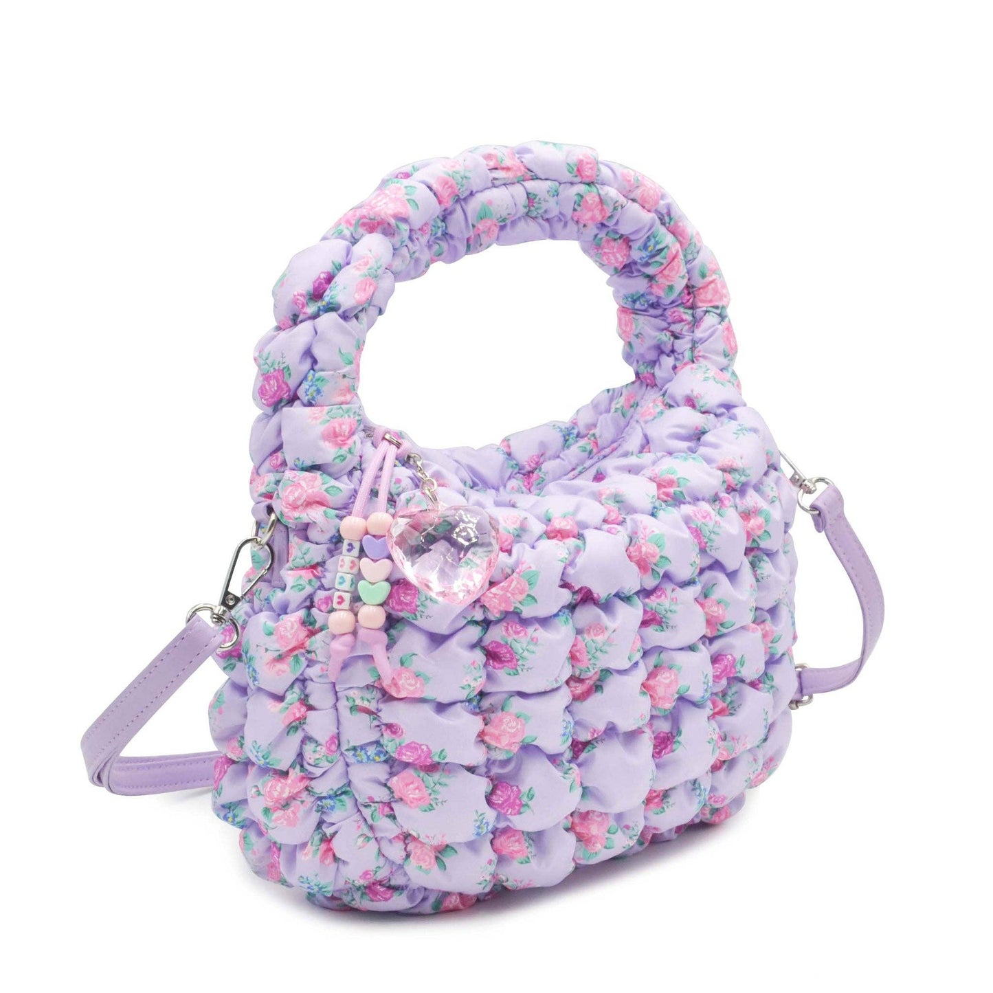 Quilted Scrunchies Floral Printed Mini Hobo Crossbody Bag: Pink Floral Print Scrunch