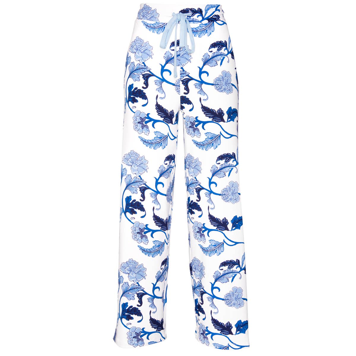 Blu Acanthus Leaf Pajama Pants | Blue Flower PJ Bottoms: S