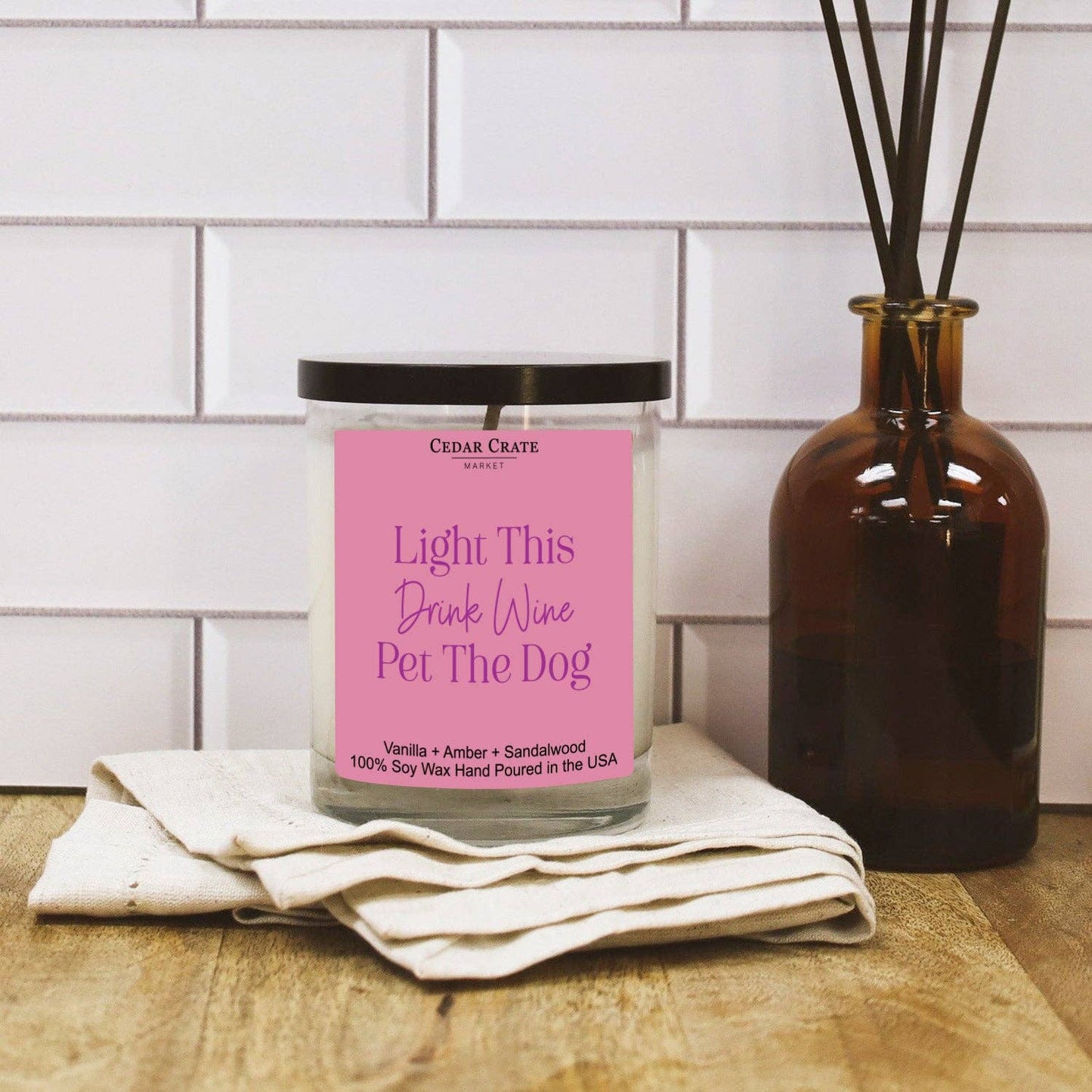 Light This, Drink Wine, Pet The Dog Color Candle | Dog Lover