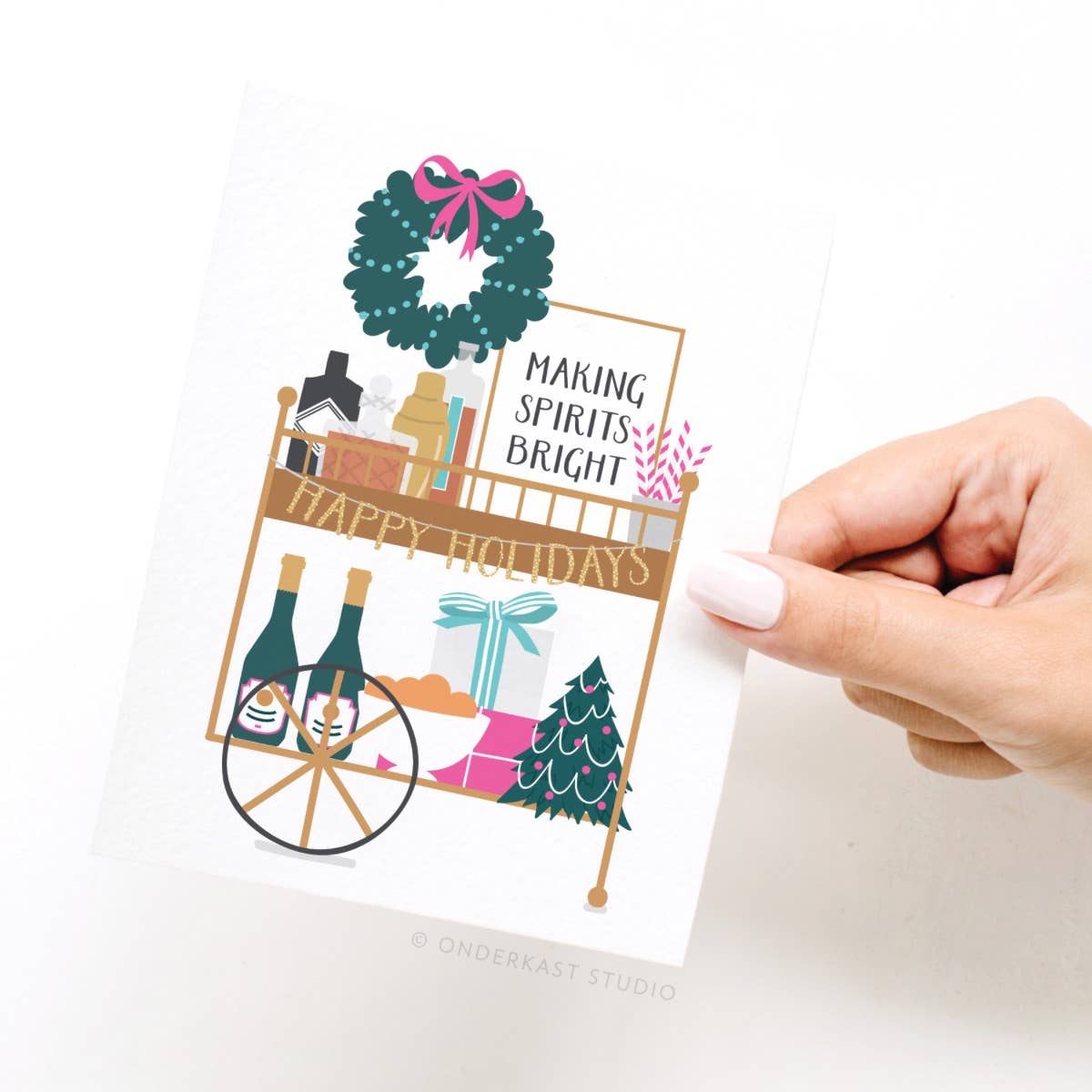 Christmas Liquor Bar Cart Greeting Card