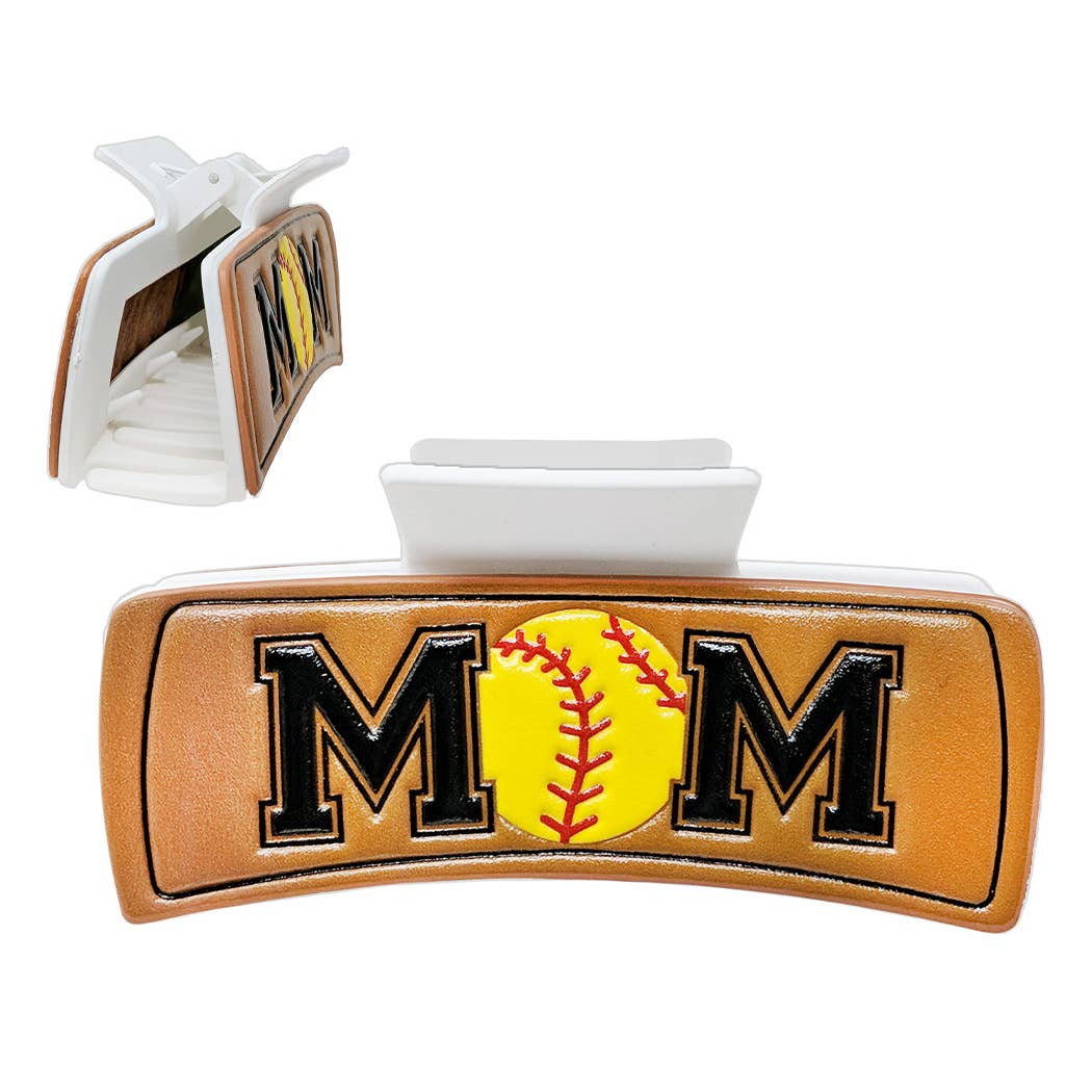 Baseball Mom Print Leather Hair Claw: WHMT / ONE SIZE