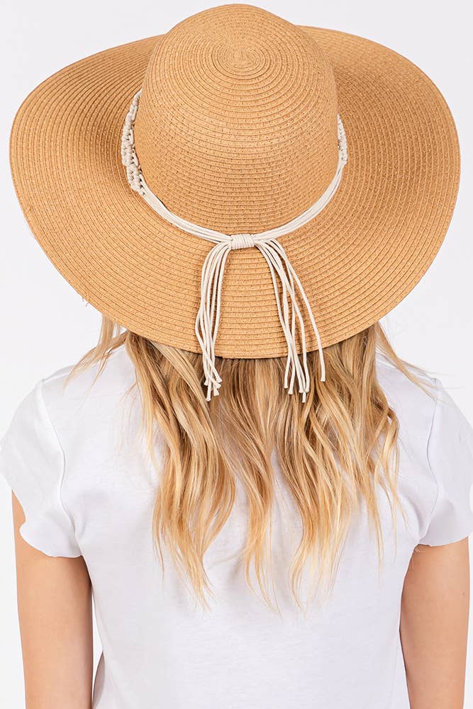 Braided Strap Trim Summer Straw Sun Hat: Beige