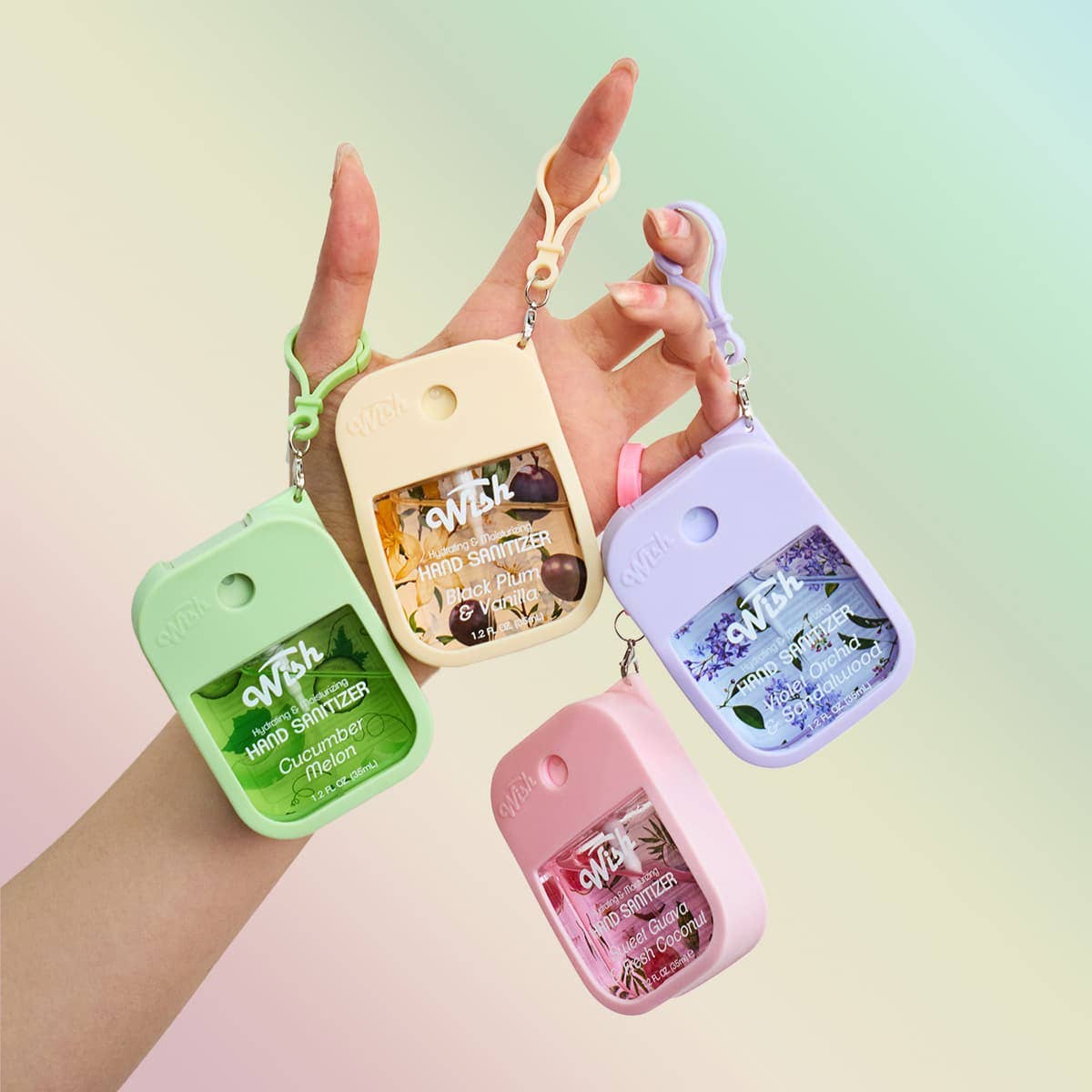PDQ Assorted Sanitizer with Holder Case (40 Units: 10 each Black Plum, Cucumber Melon, Sweet Guava, Violet Orchid) | Size: 1.2 oz